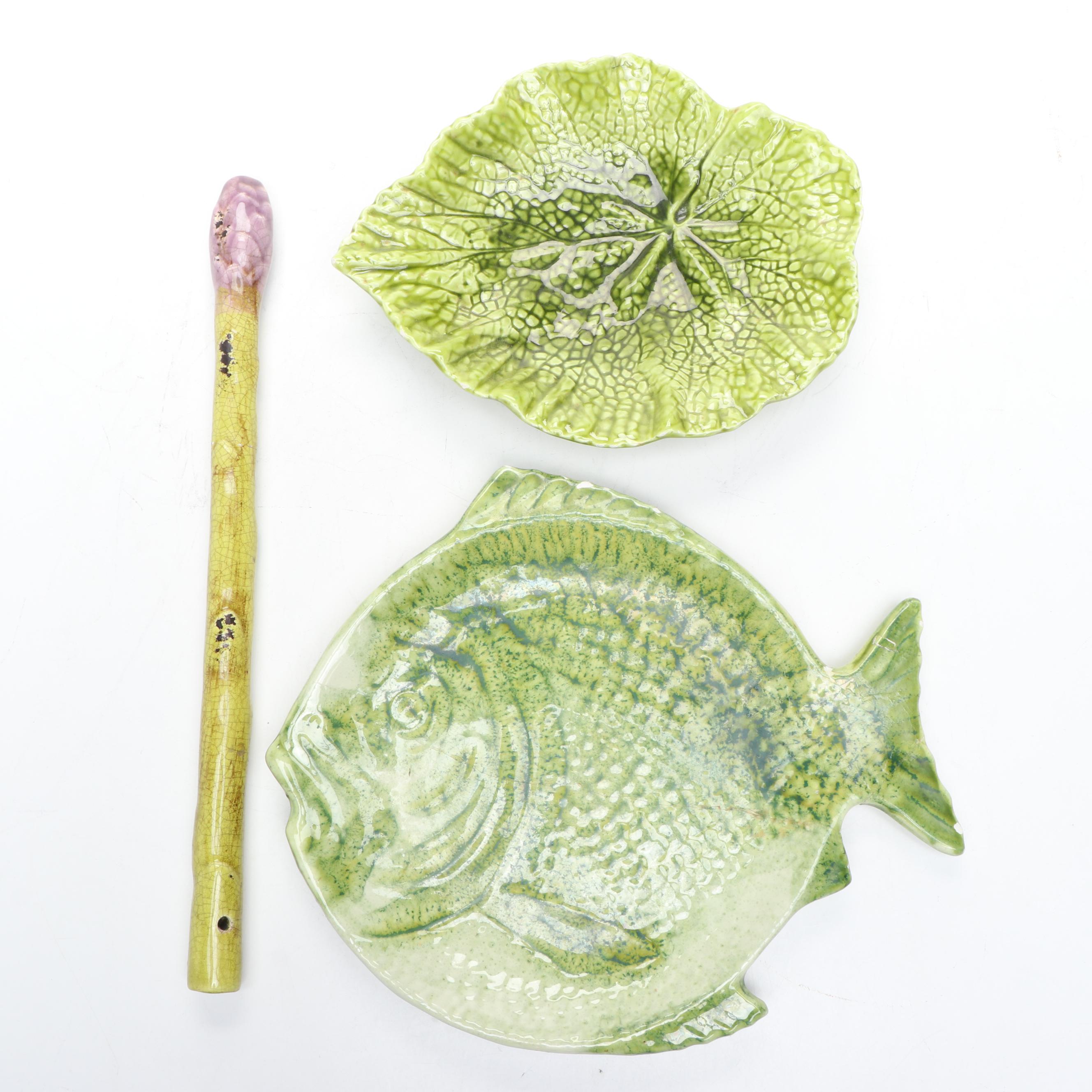 Bordello Pinheiro Large Cabbage Bowl with Majolica Asparagus and Serving Dishes