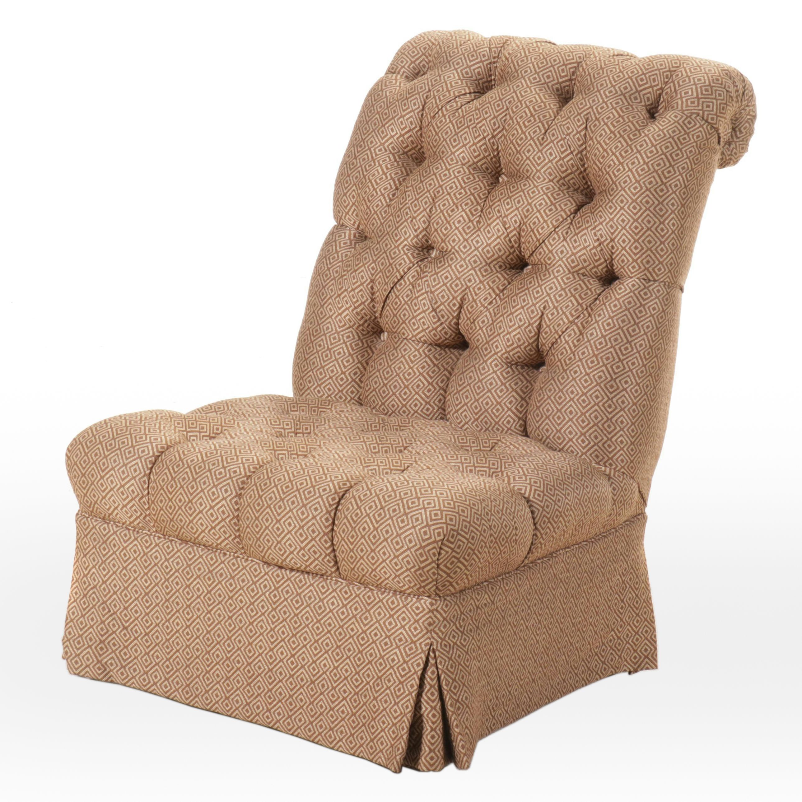 Armless Lounge Chair Upholstered in Button-Tufted Woven Pattern