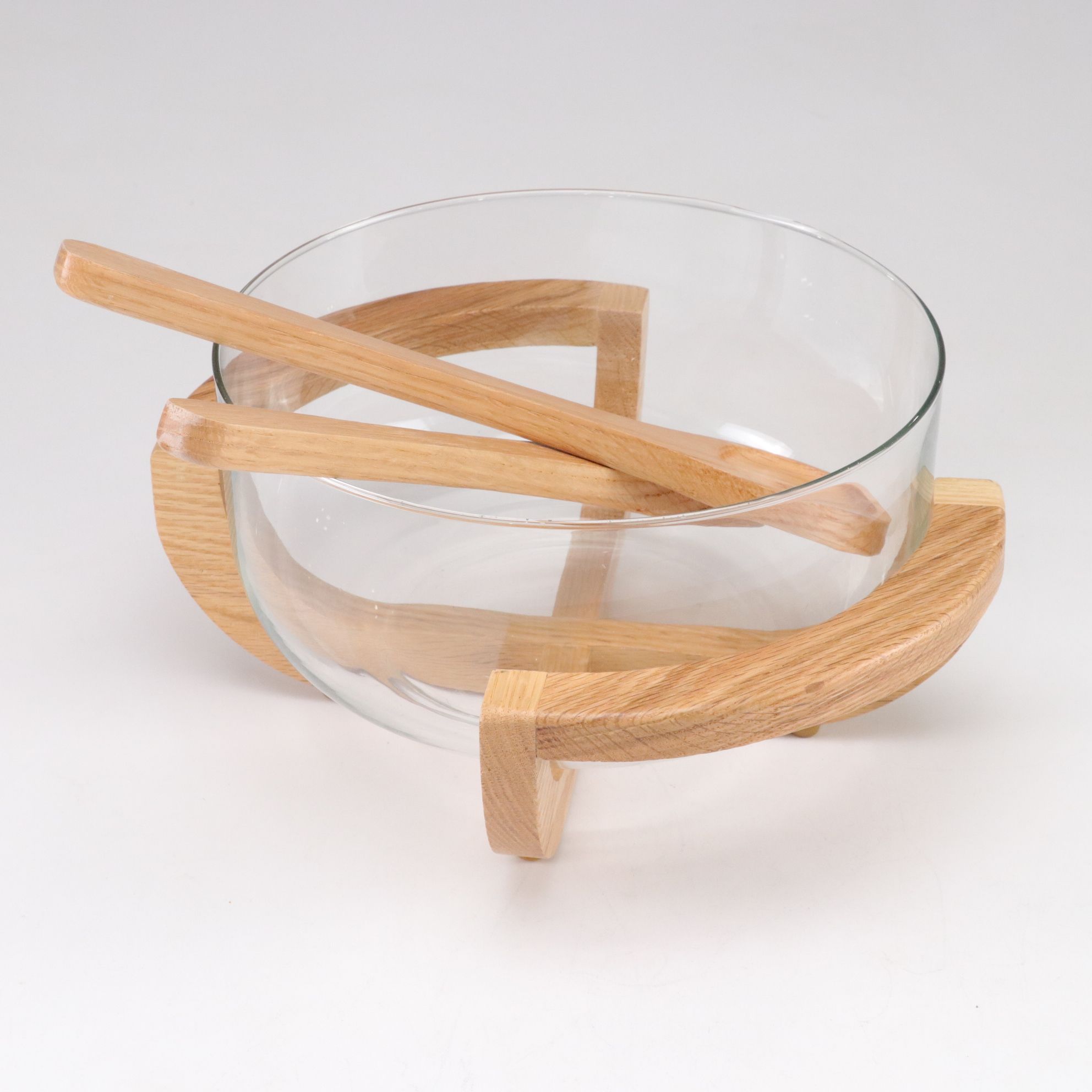 Glass Salad Bowl with Wood Stand and Tongs, Coppercraft Guild Items and More
