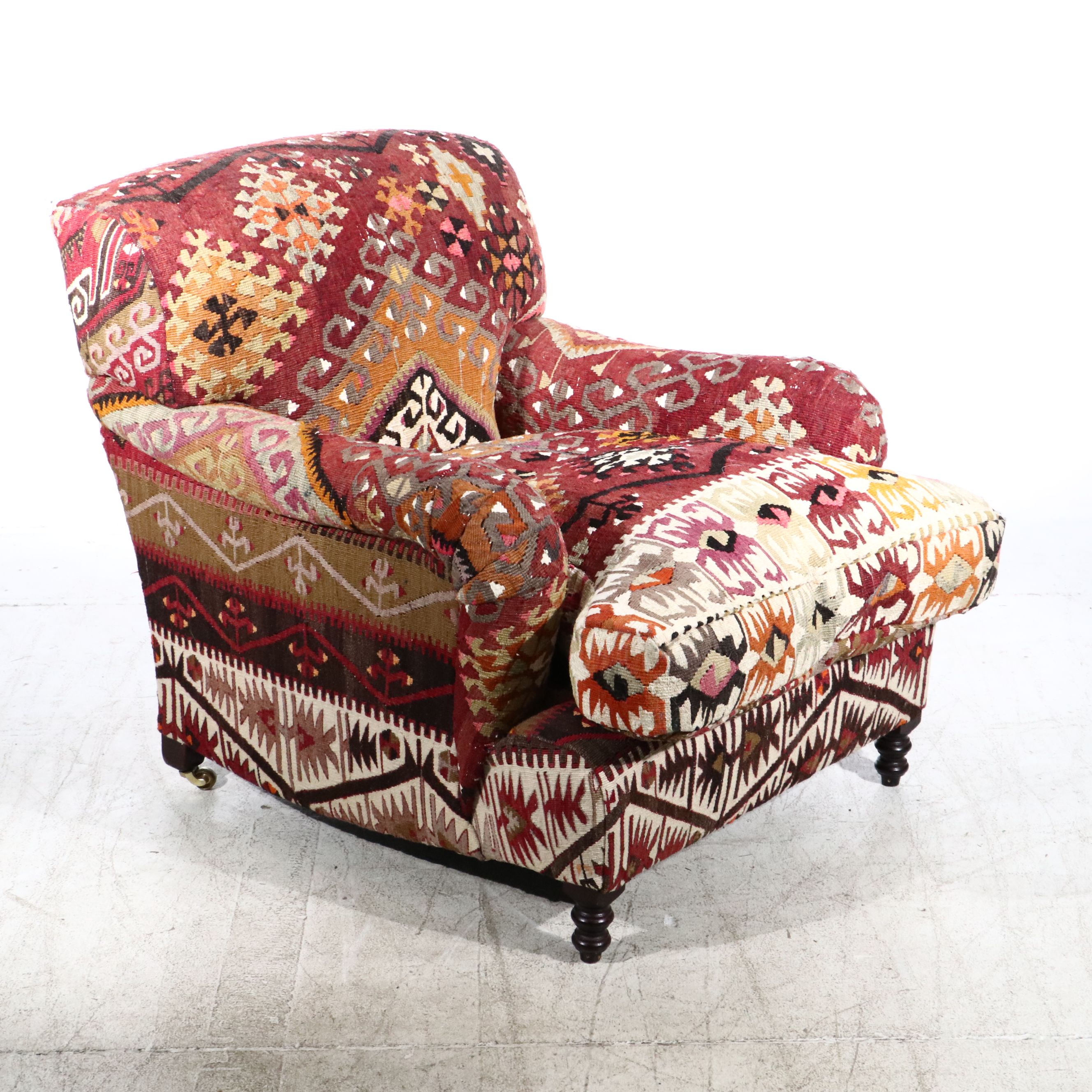 George Smith Ltd. Kilim-Upholstered English Roll-Arm Easy Chair