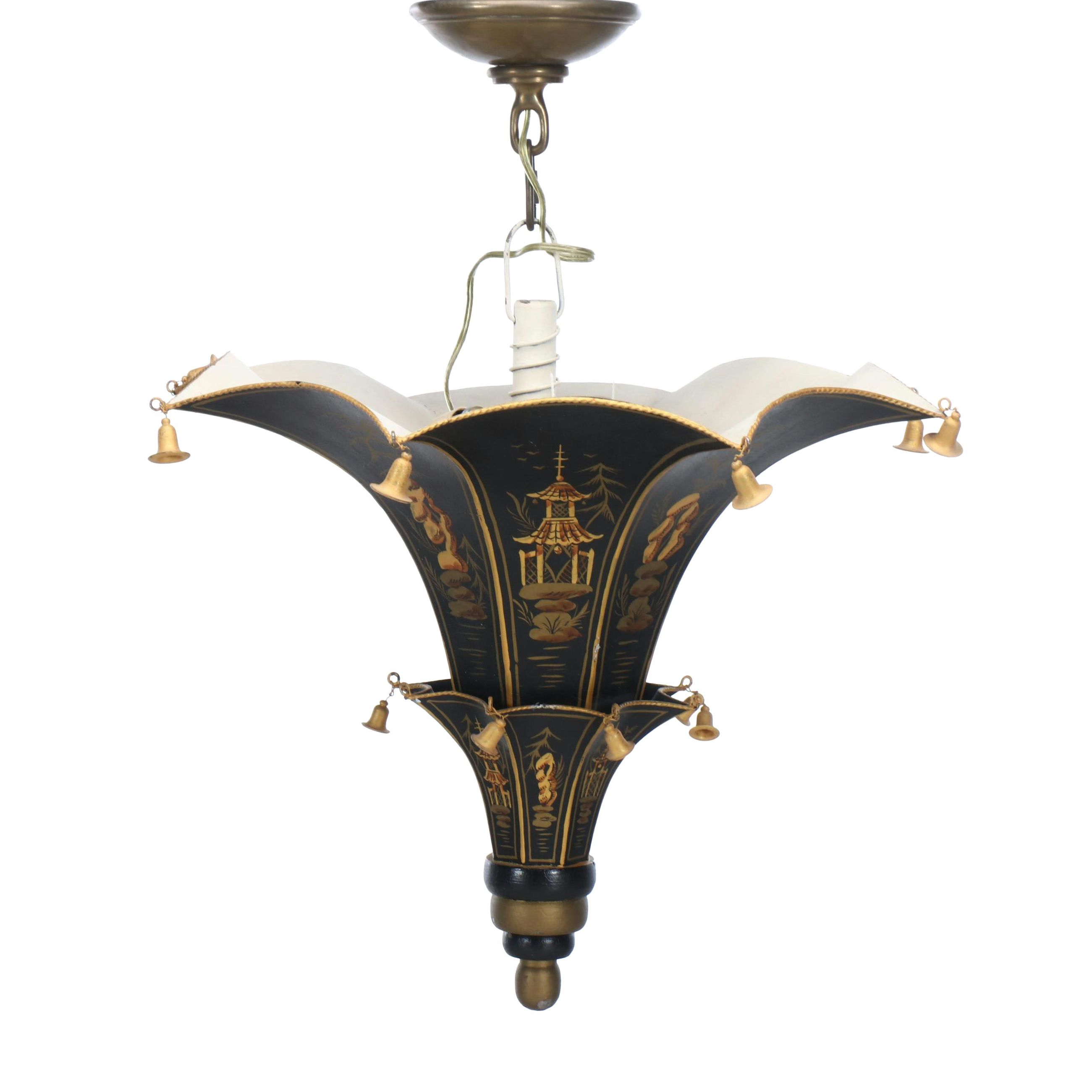 Japonesque Style Painted Pagoda Pendant Light