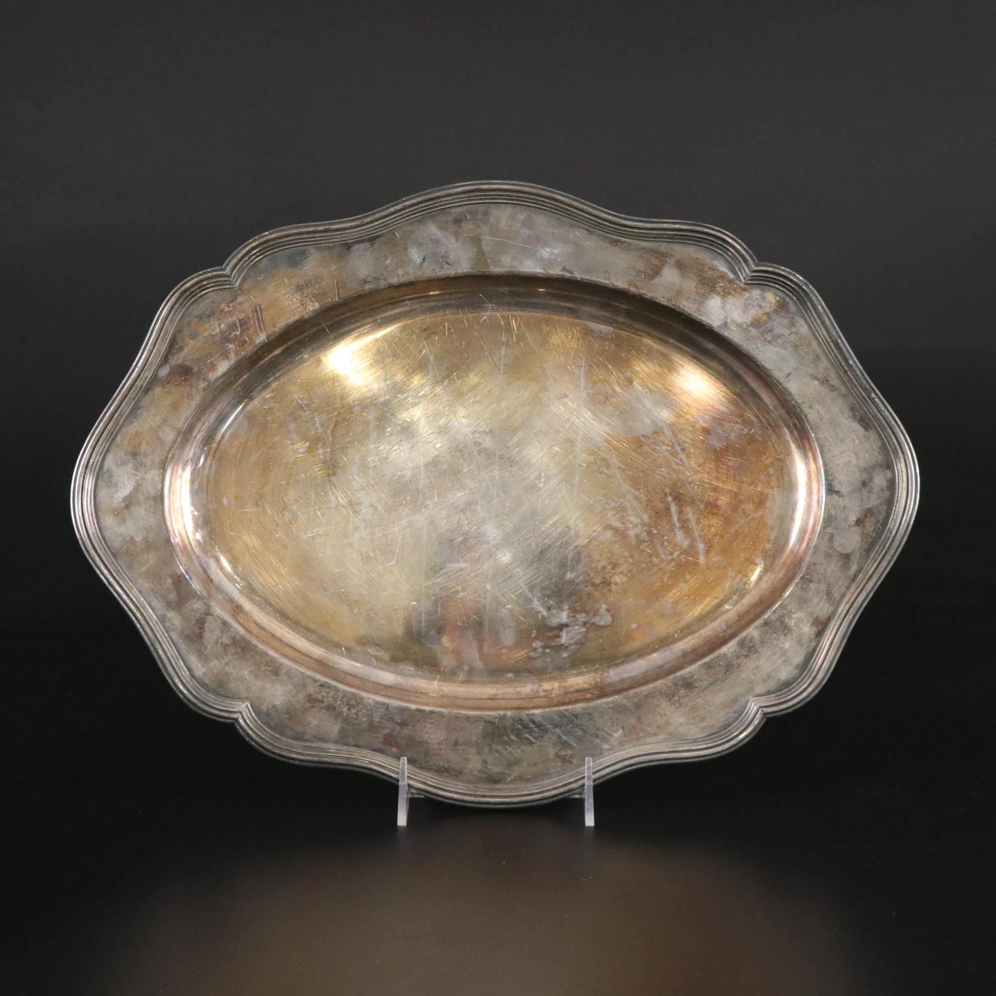 Silver Plate Serving Tray, Sugar Bowl, Creamer with Sterling Serving Utensils