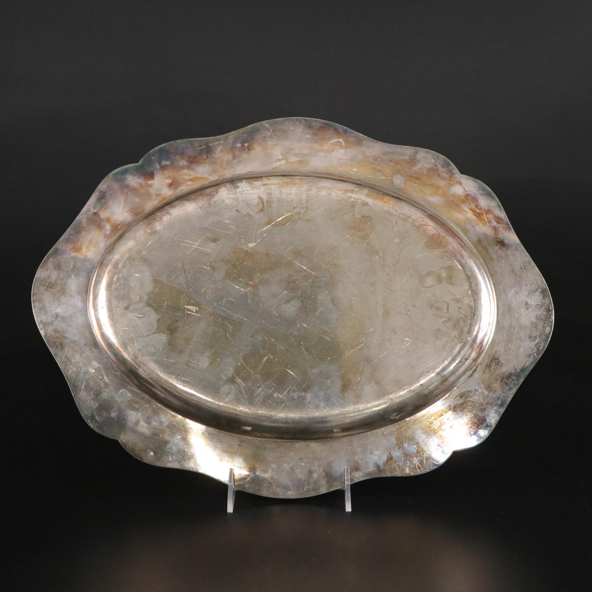 Silver Plate Serving Tray, Sugar Bowl, Creamer with Sterling Serving Utensils