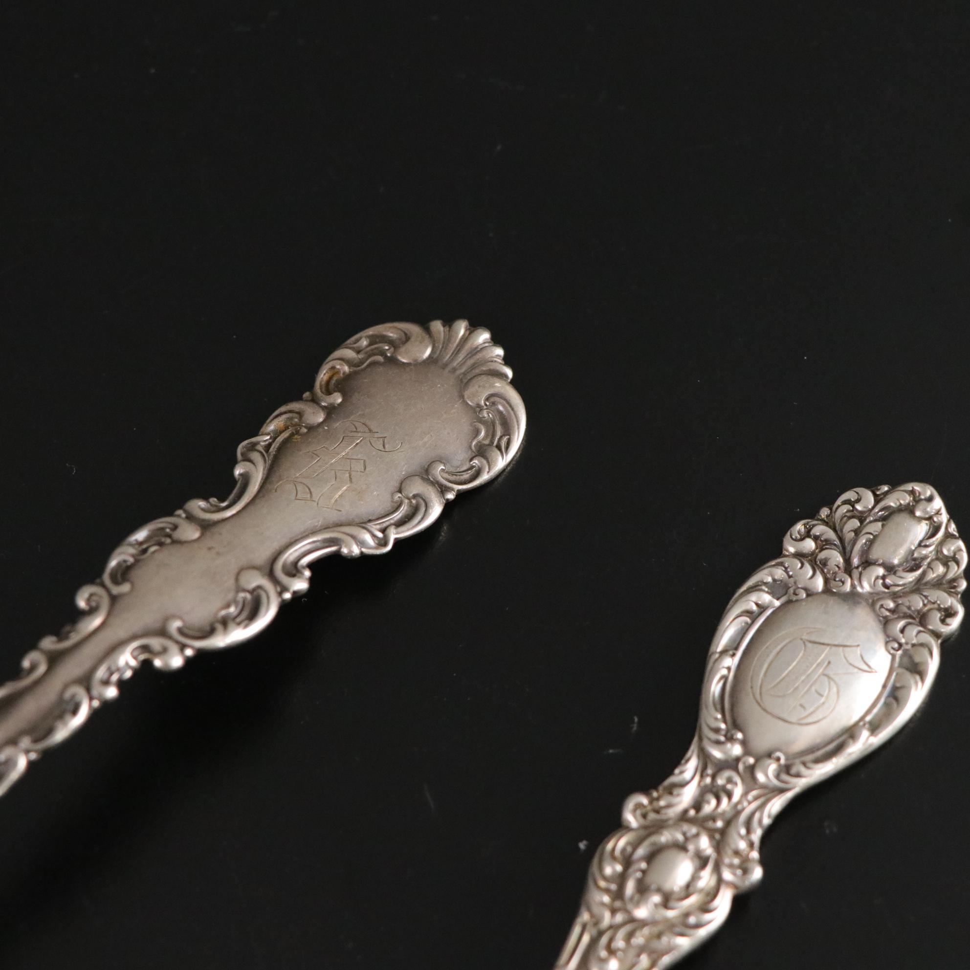 Silver Plate Serving Tray, Sugar Bowl, Creamer with Sterling Serving Utensils