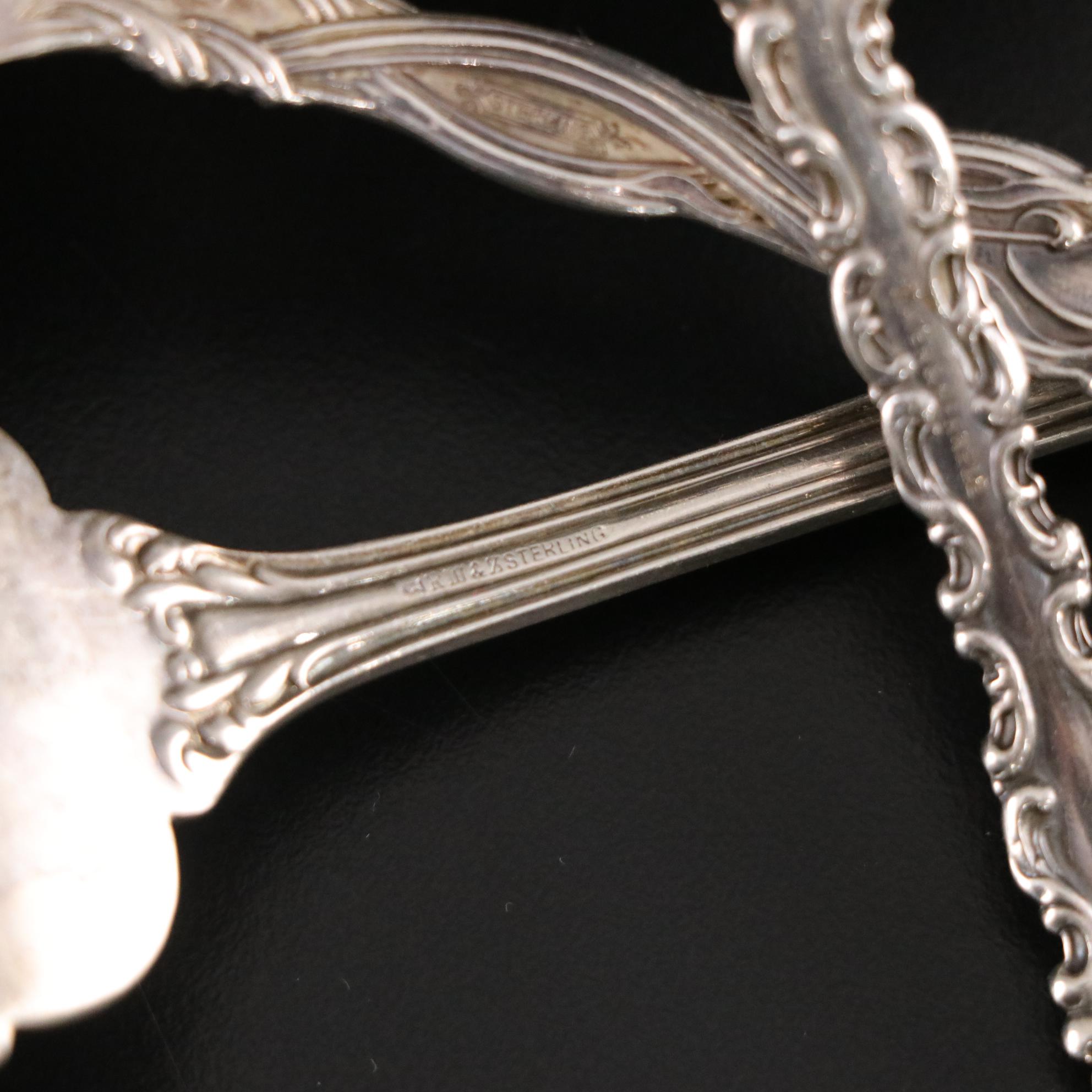 Silver Plate Serving Tray, Sugar Bowl, Creamer with Sterling Serving Utensils