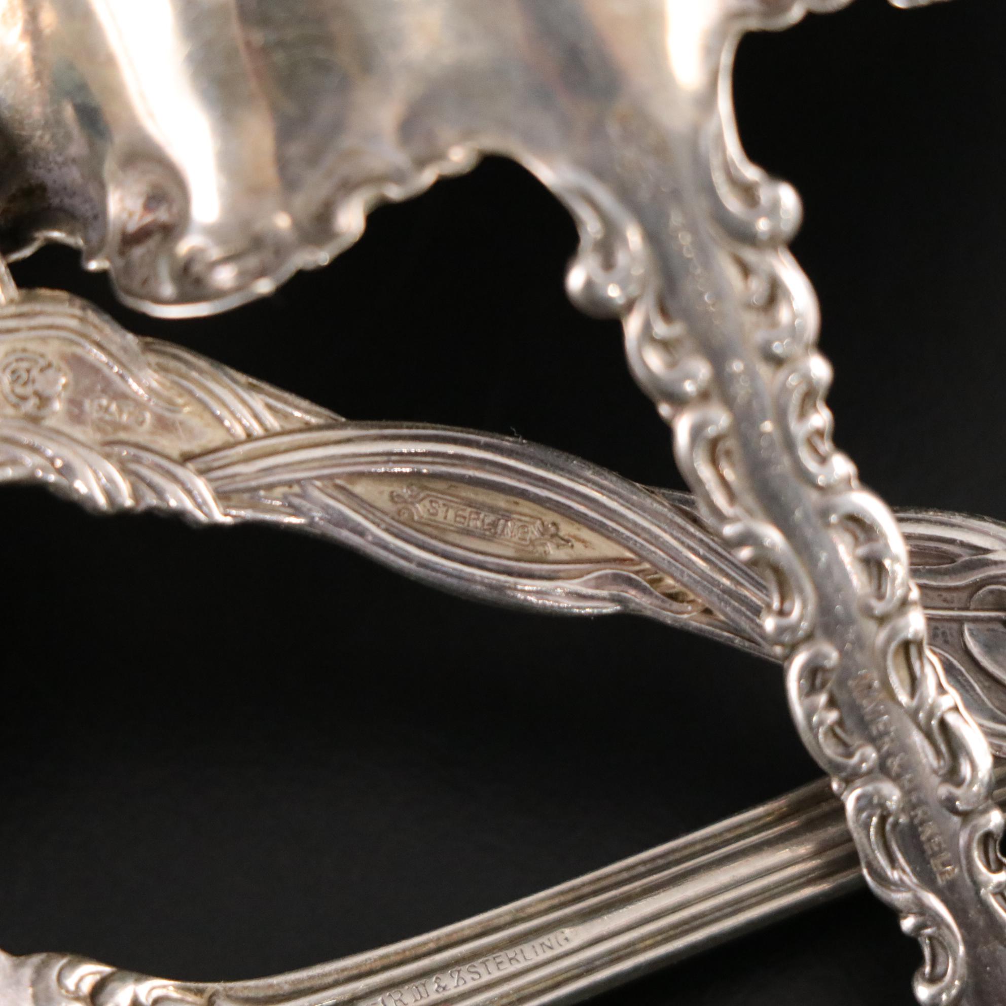 Silver Plate Serving Tray, Sugar Bowl, Creamer with Sterling Serving Utensils