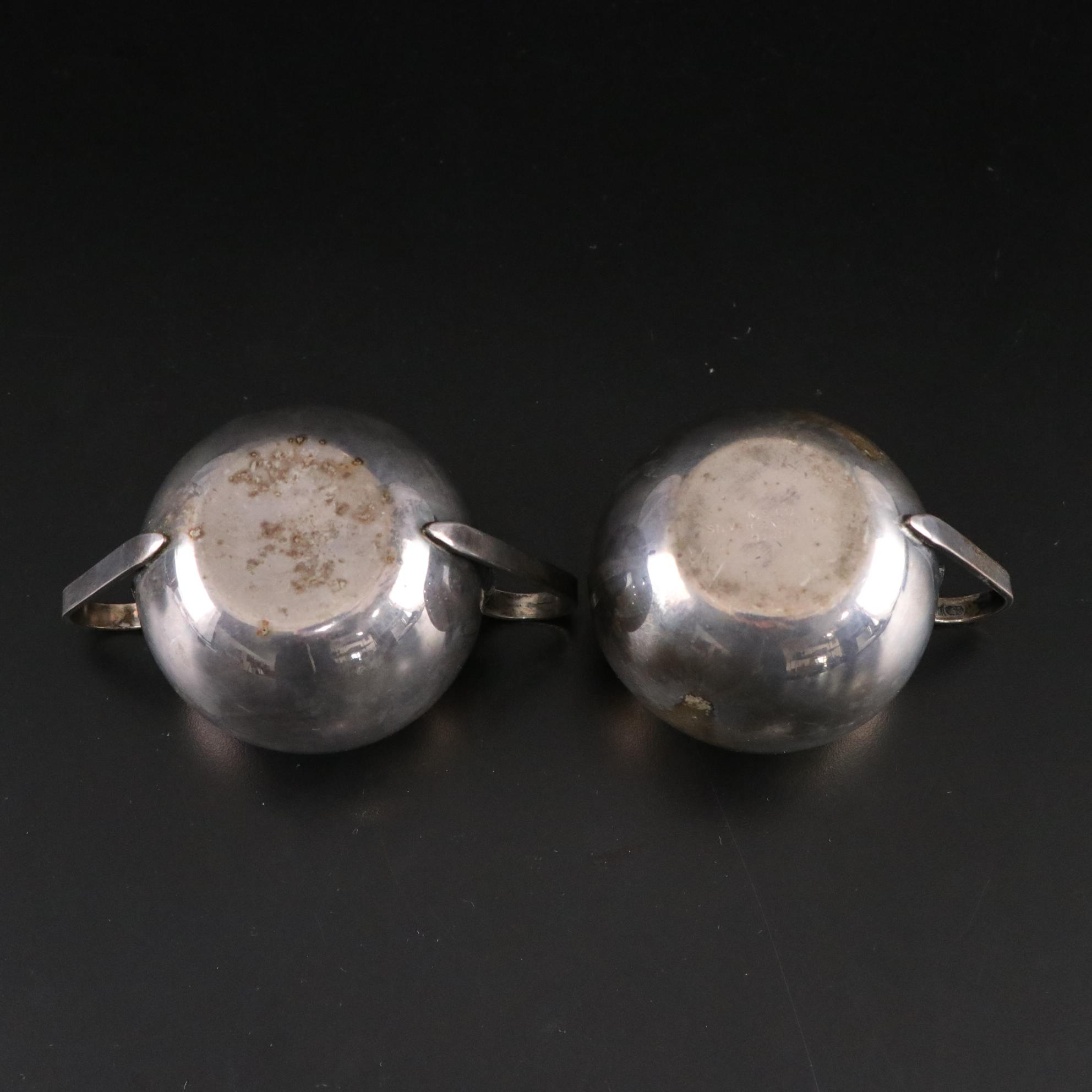 Silver Plate Serving Tray, Sugar Bowl, Creamer with Sterling Serving Utensils