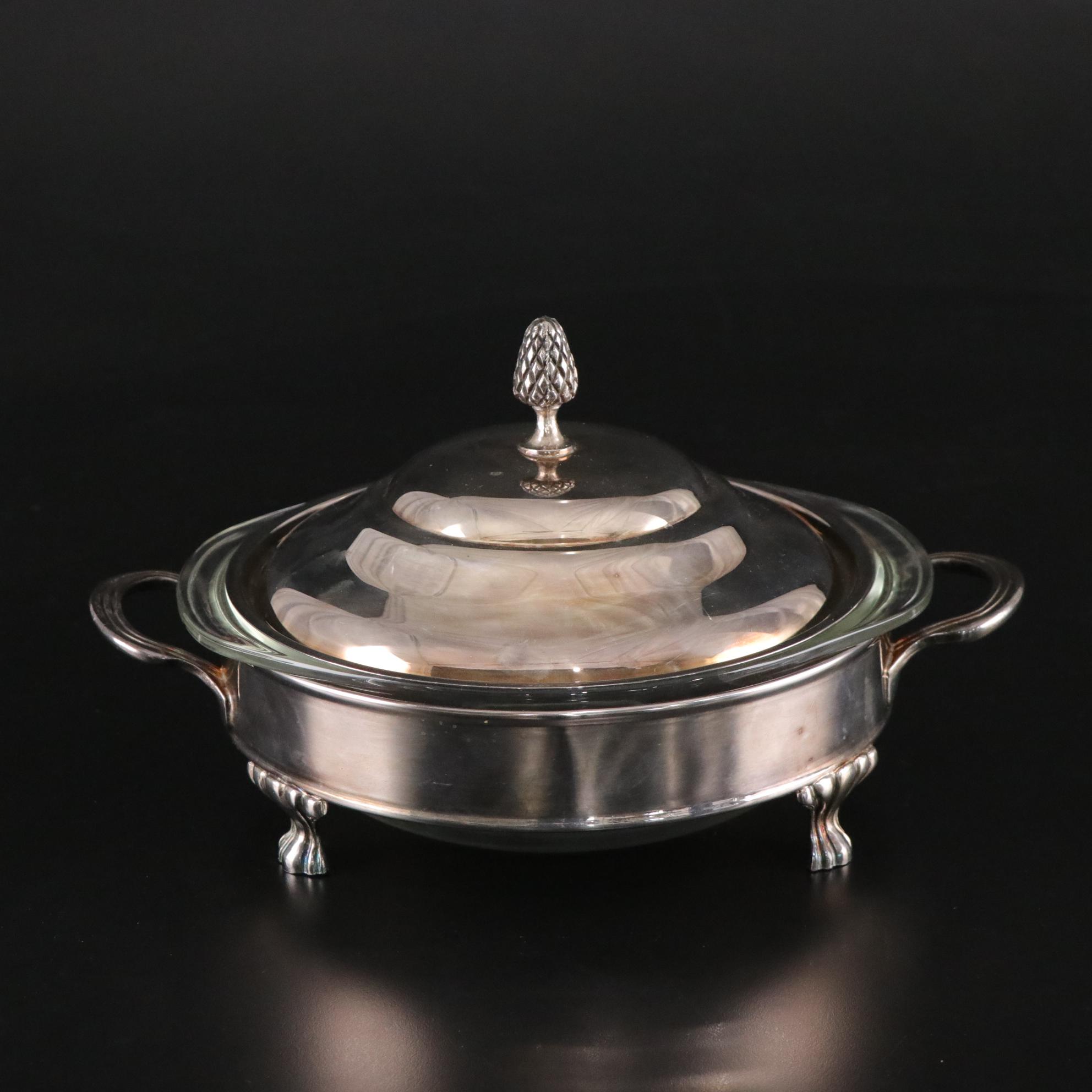 Silver Plate Serving Tray, Sugar Bowl, Creamer with Sterling Serving Utensils