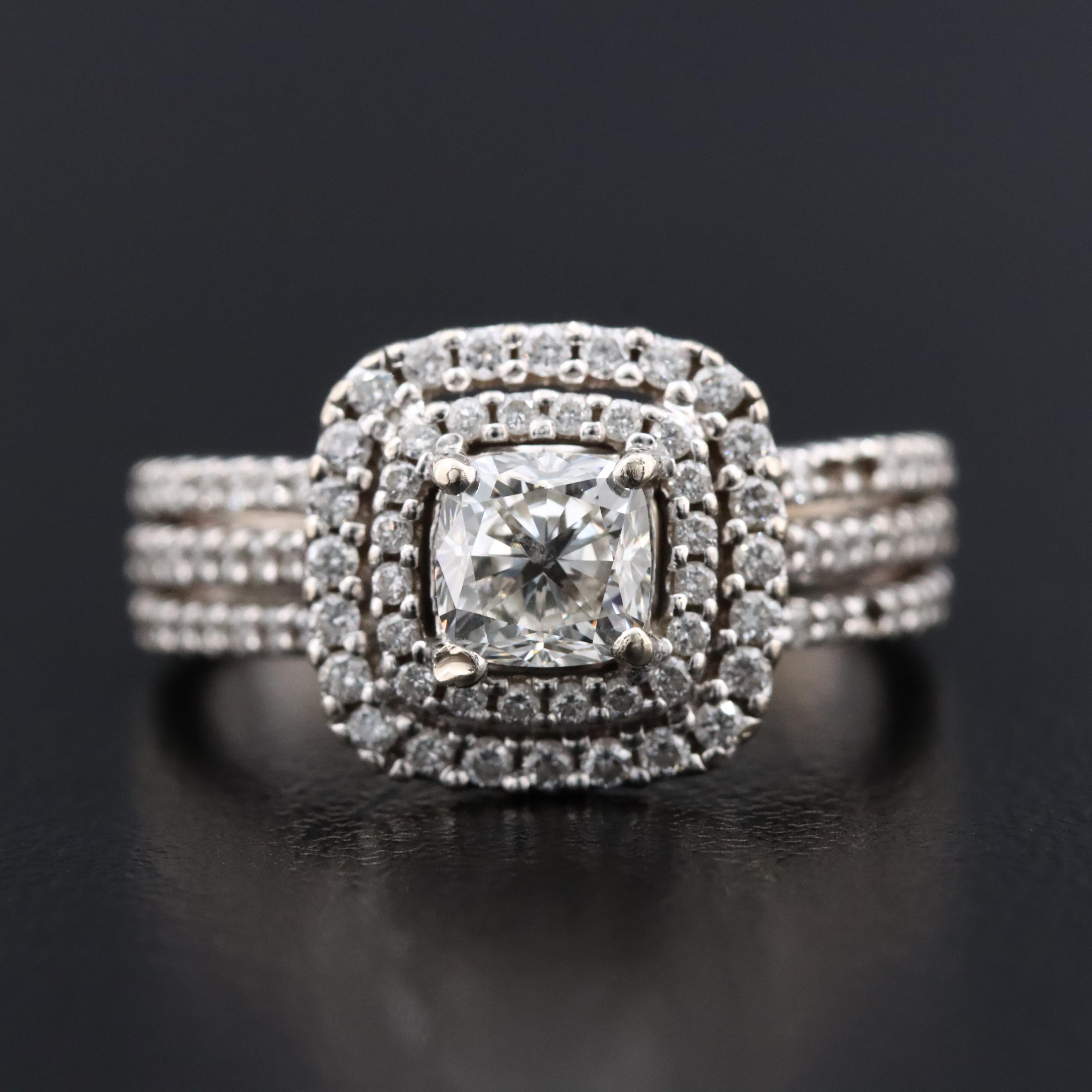 14K 0.90 CTW Diamond Double Halo Ring