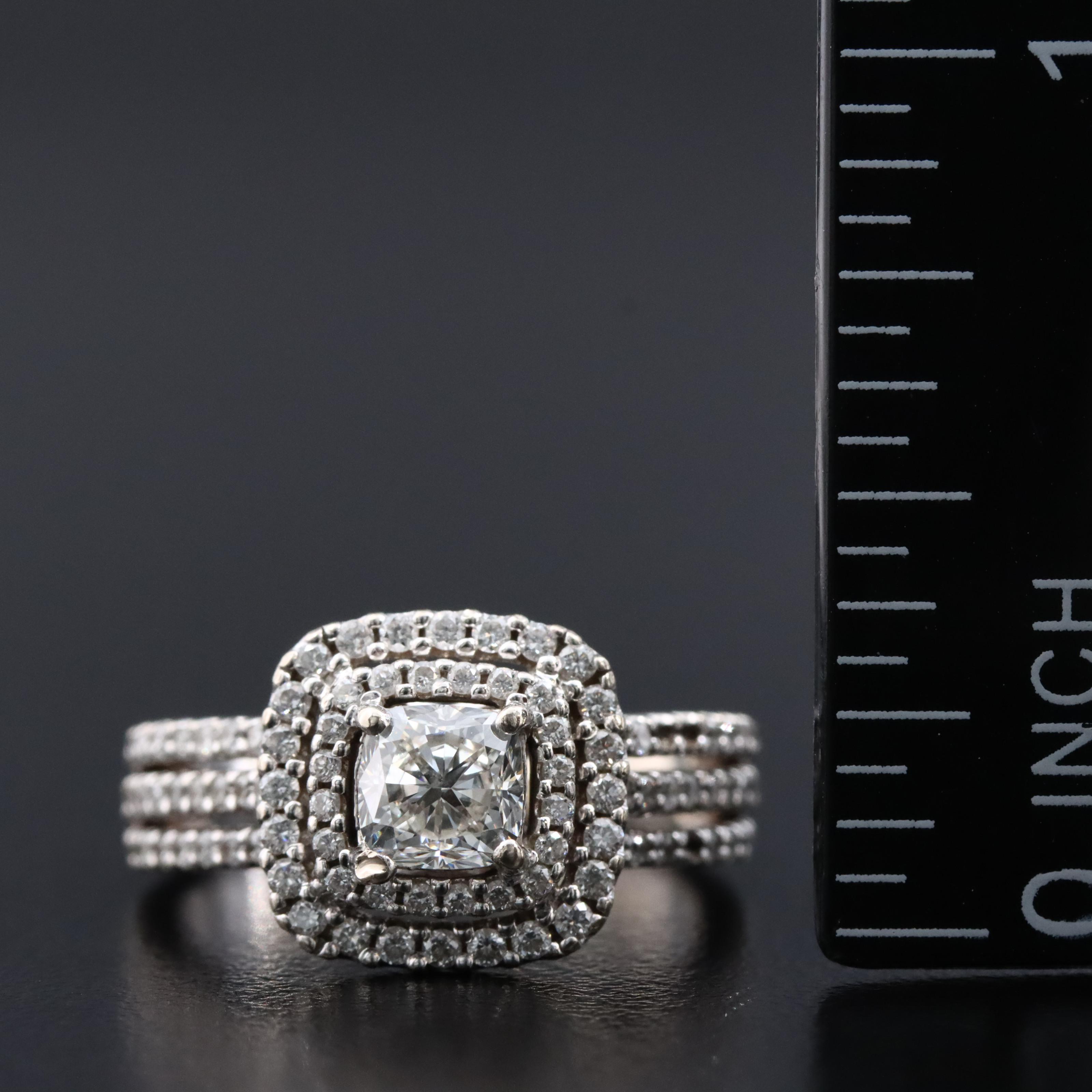 14K 0.90 CTW Diamond Double Halo Ring