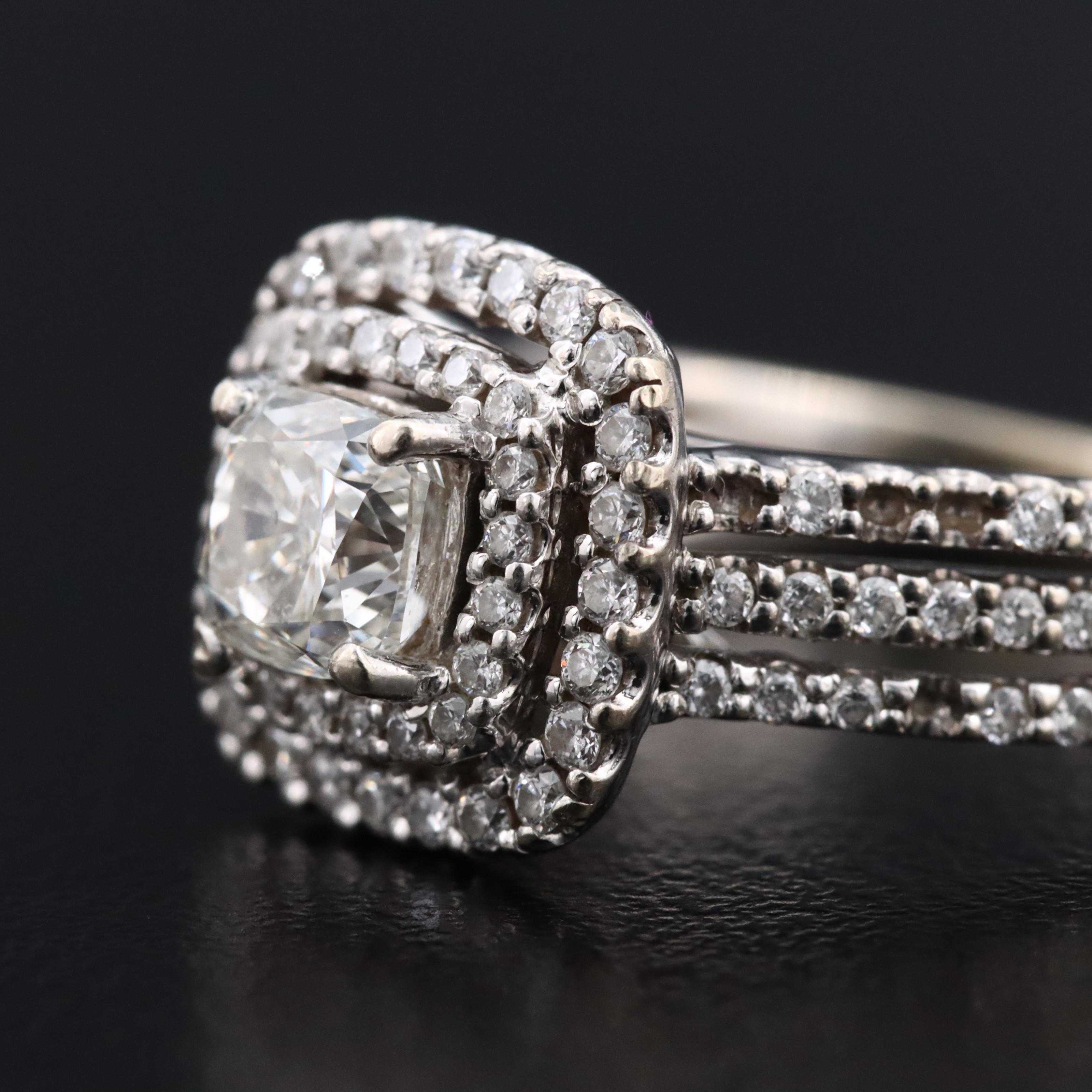 14K 0.90 CTW Diamond Double Halo Ring