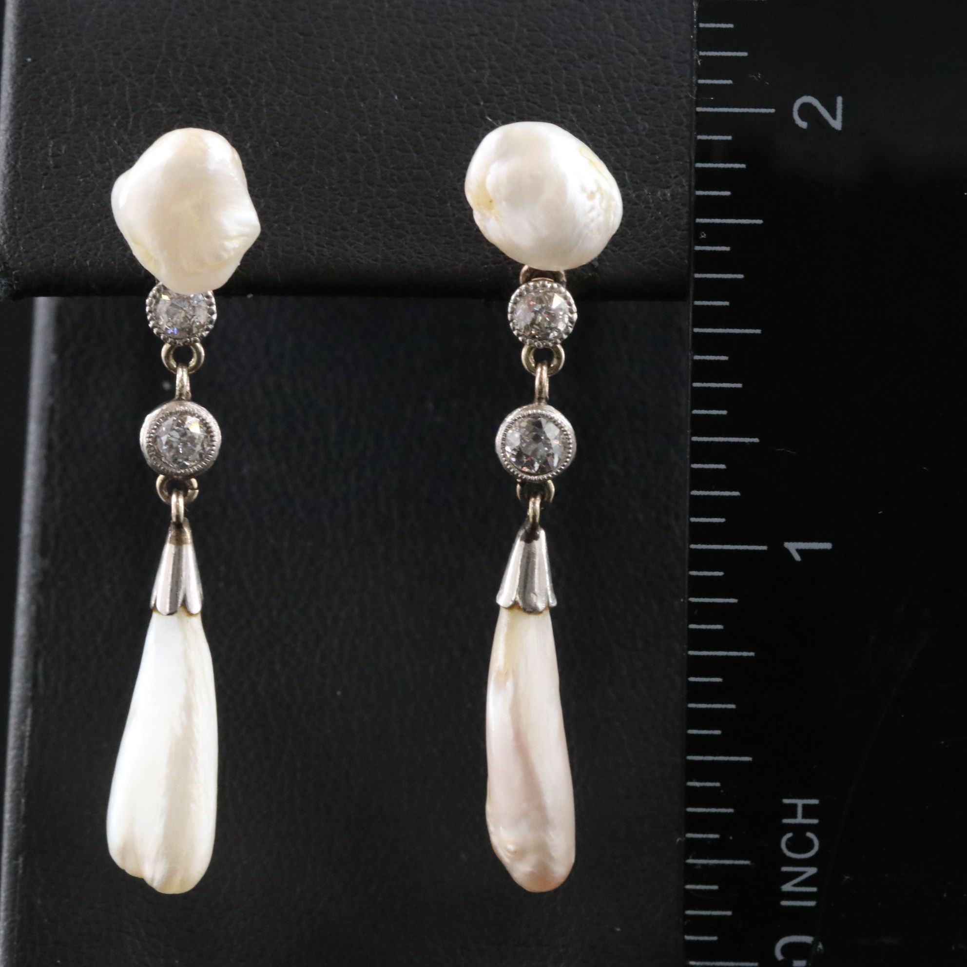 14K and Platinum Pearl and Diamond Earrings