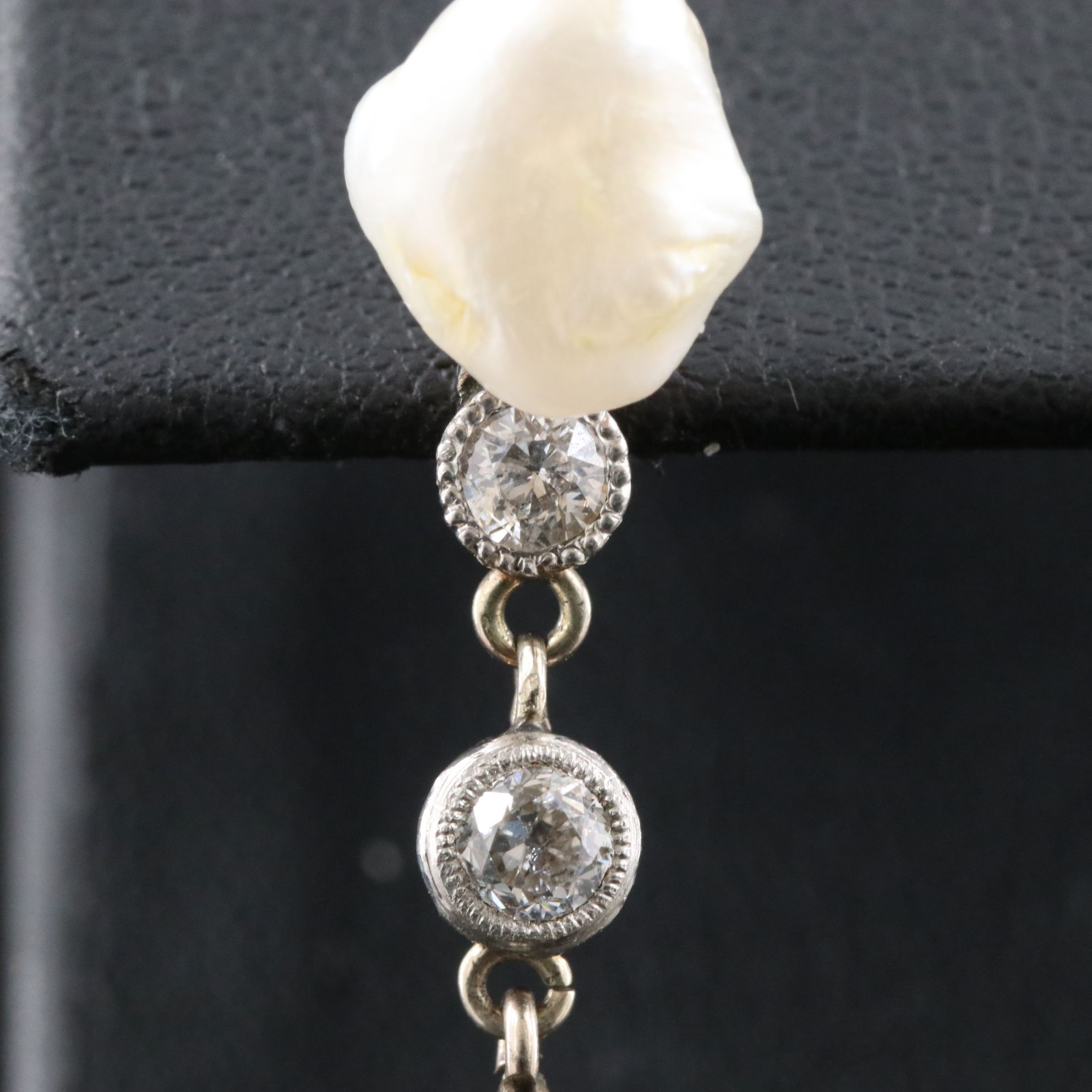 14K and Platinum Pearl and Diamond Earrings