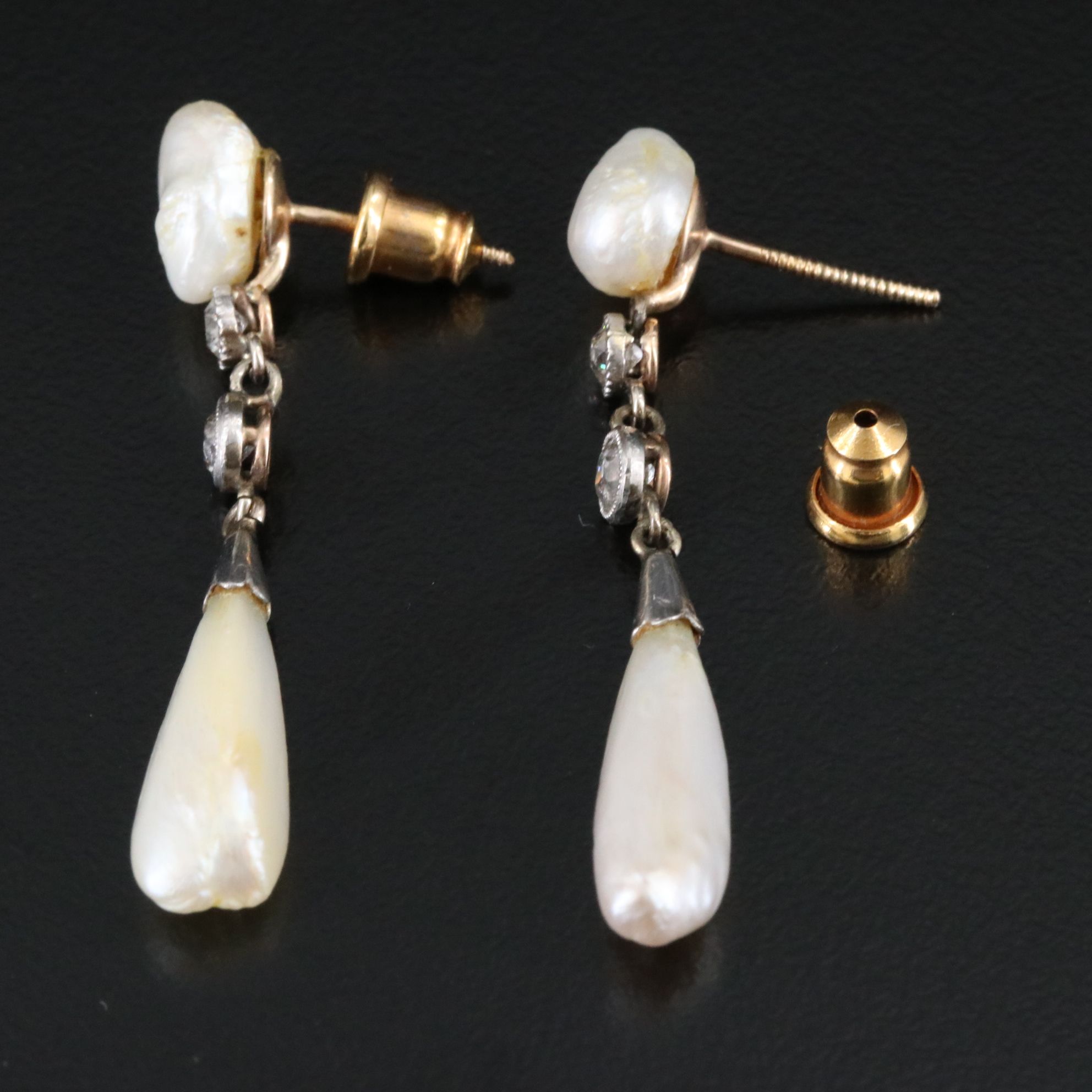 14K and Platinum Pearl and Diamond Earrings