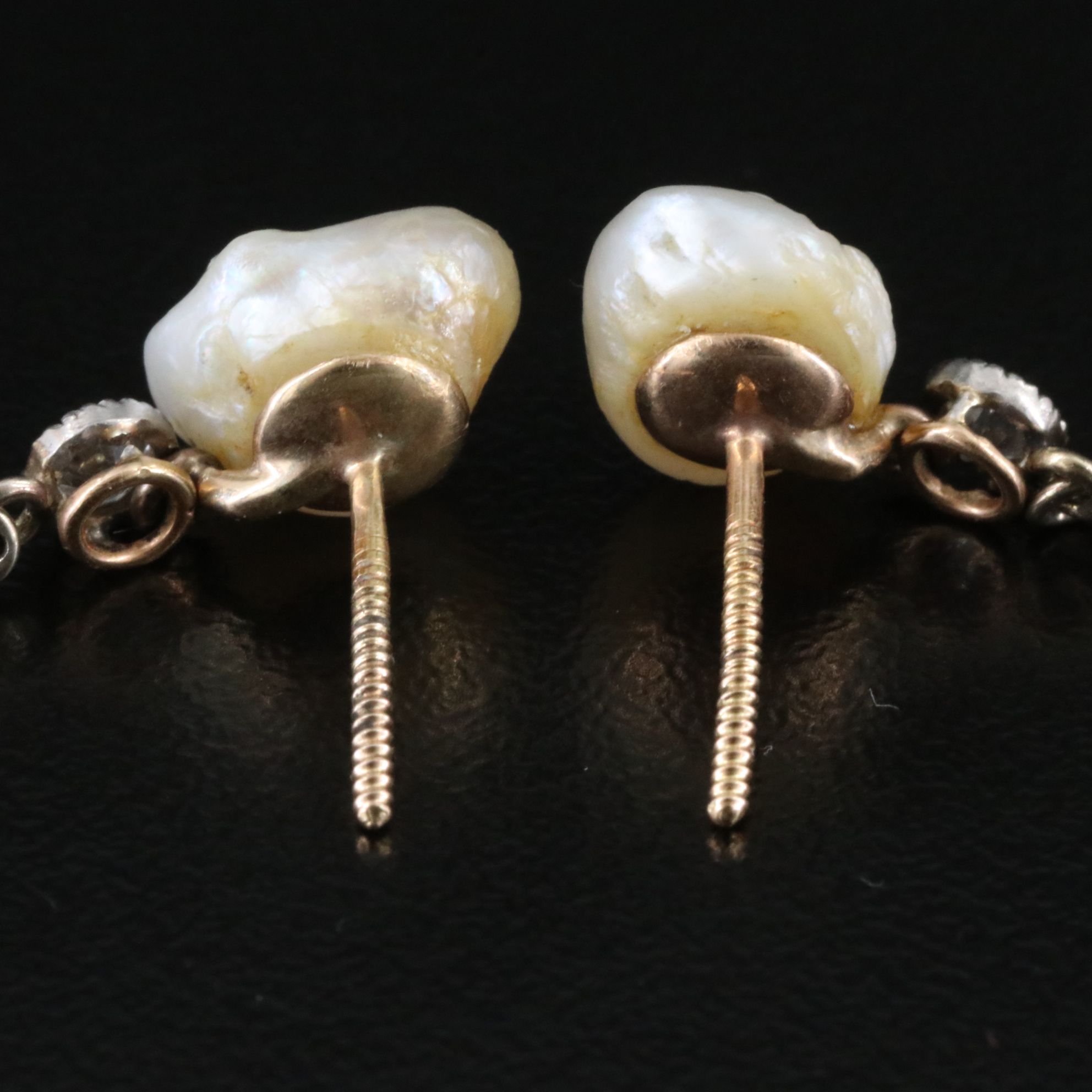14K and Platinum Pearl and Diamond Earrings