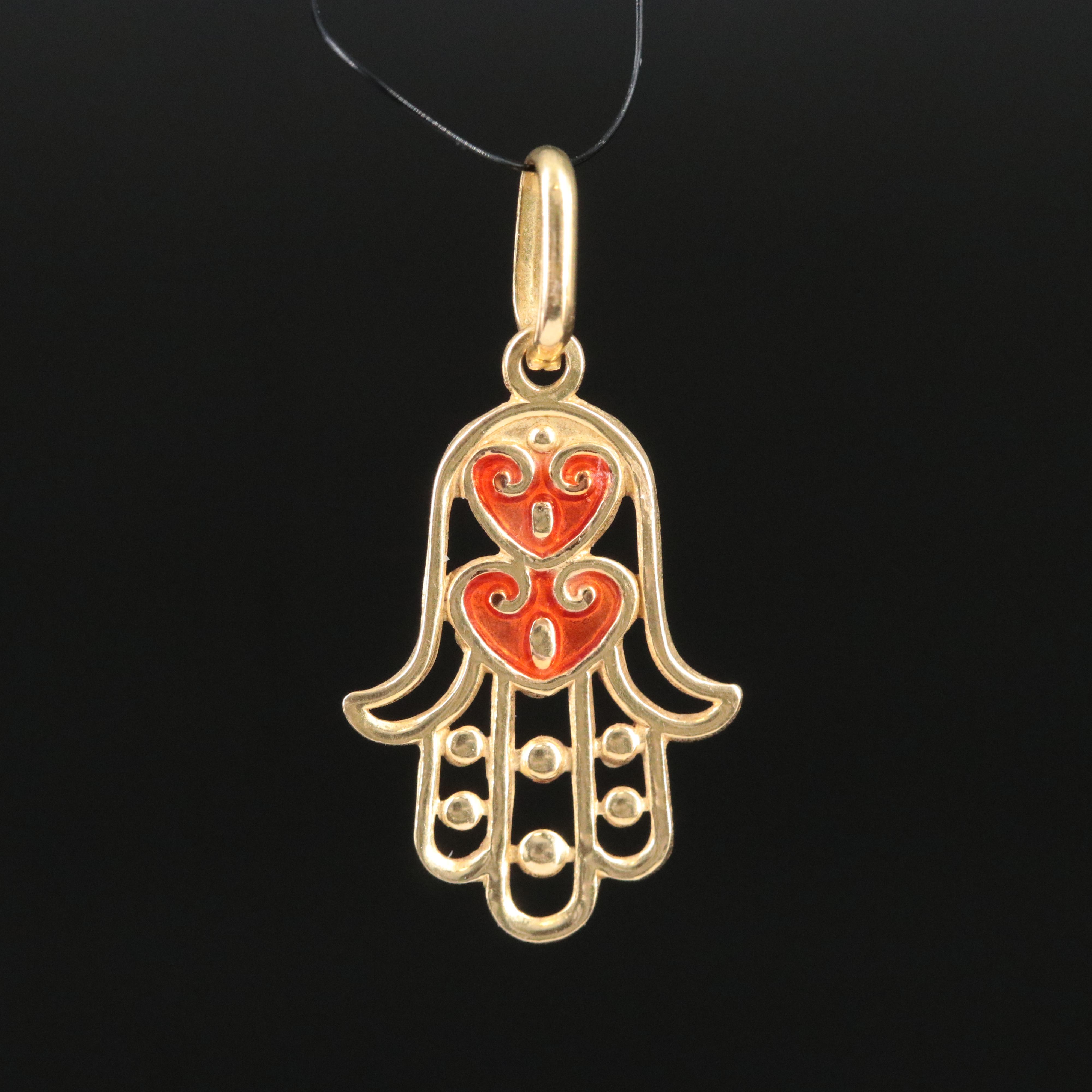 18K Enamel Hamsa Pendant