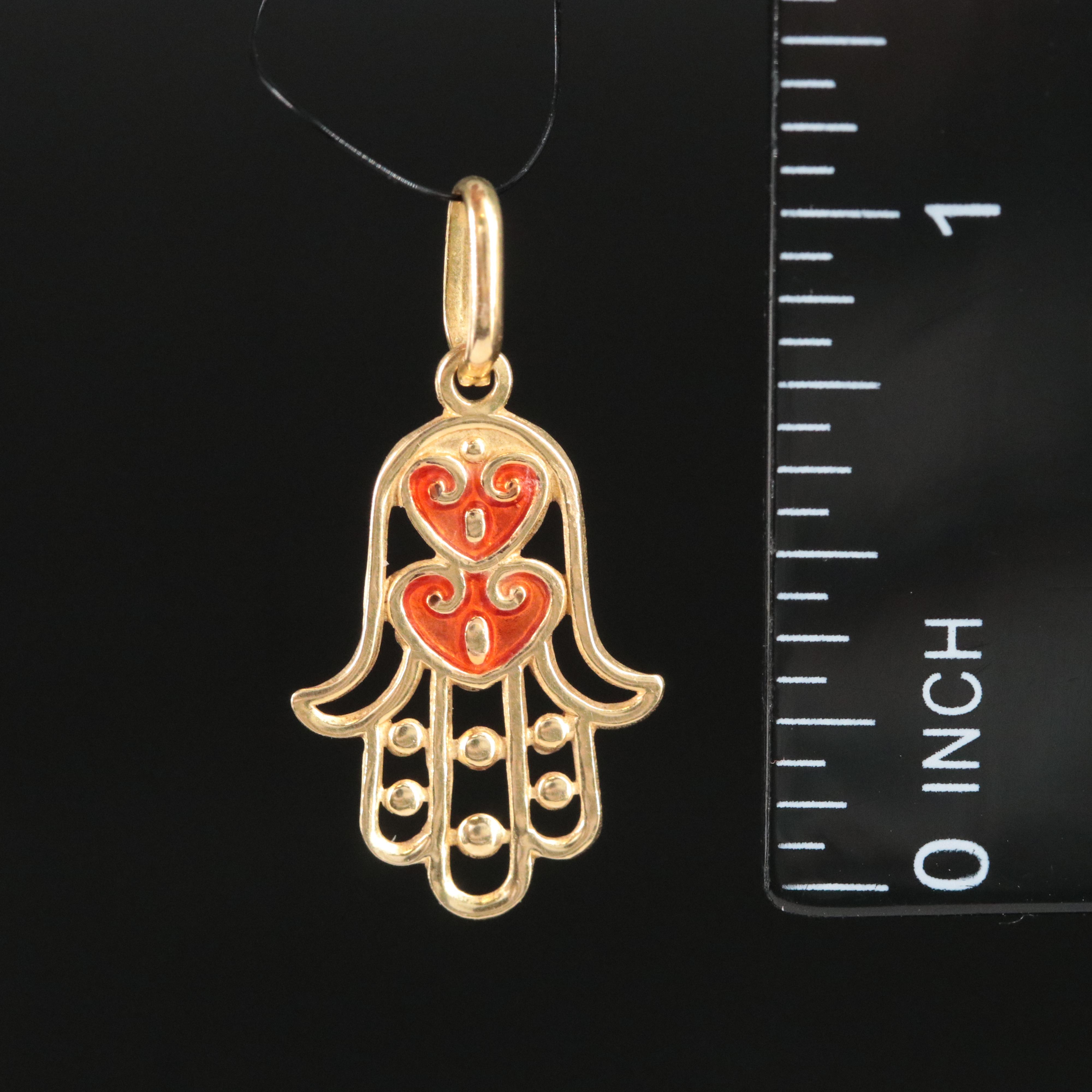 18K Enamel Hamsa Pendant