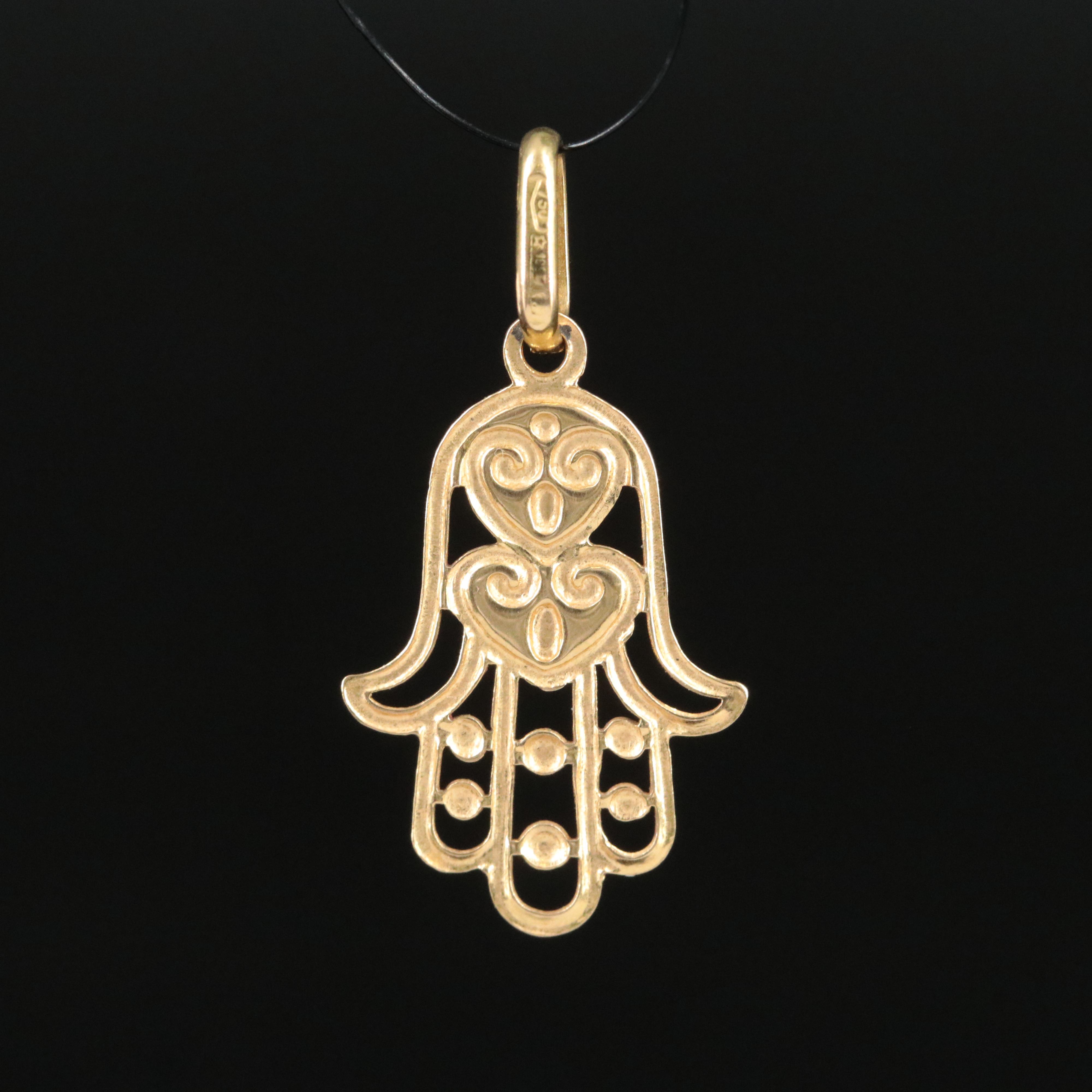 18K Enamel Hamsa Pendant