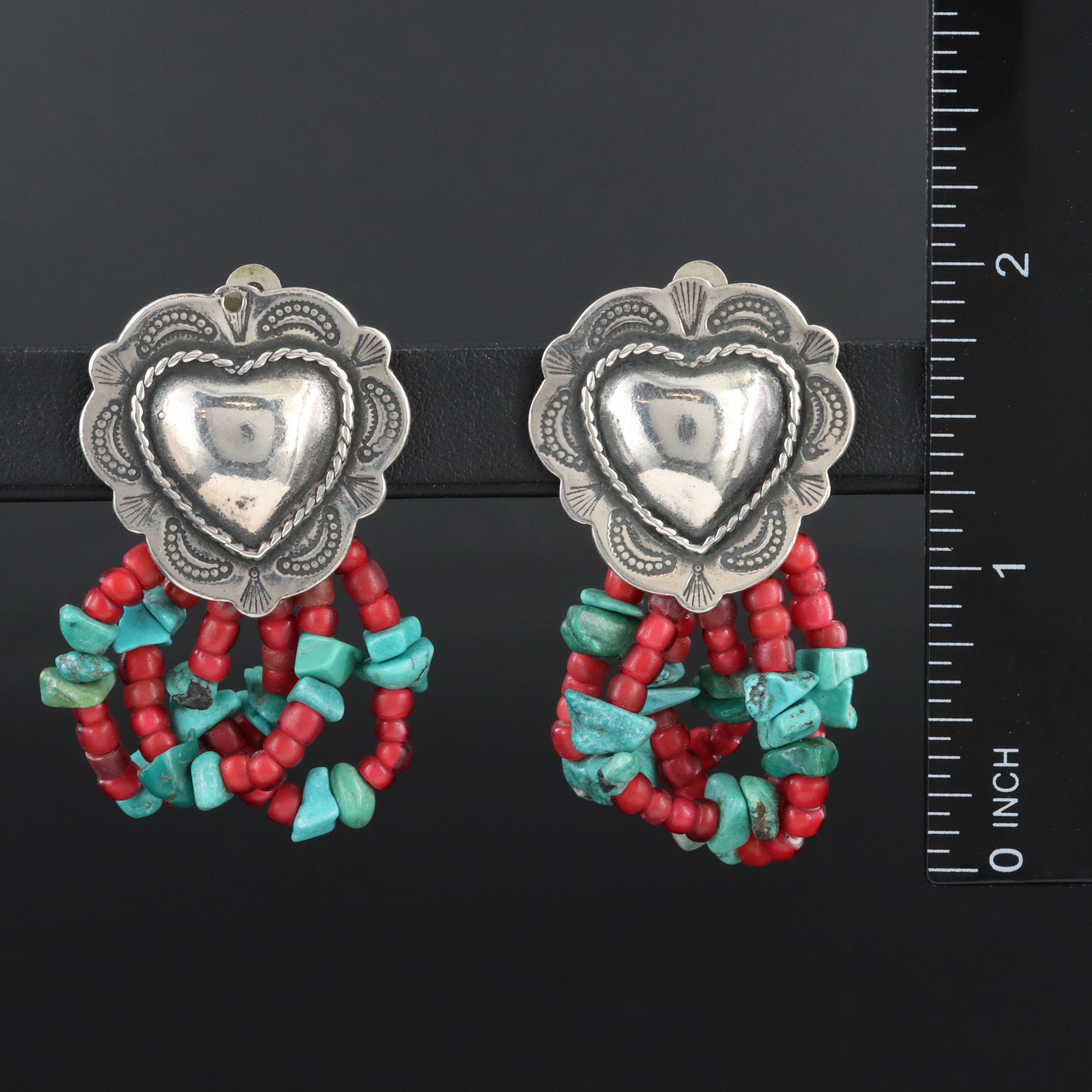 Western Sterling Turquoise and Faux Coral Earrings
