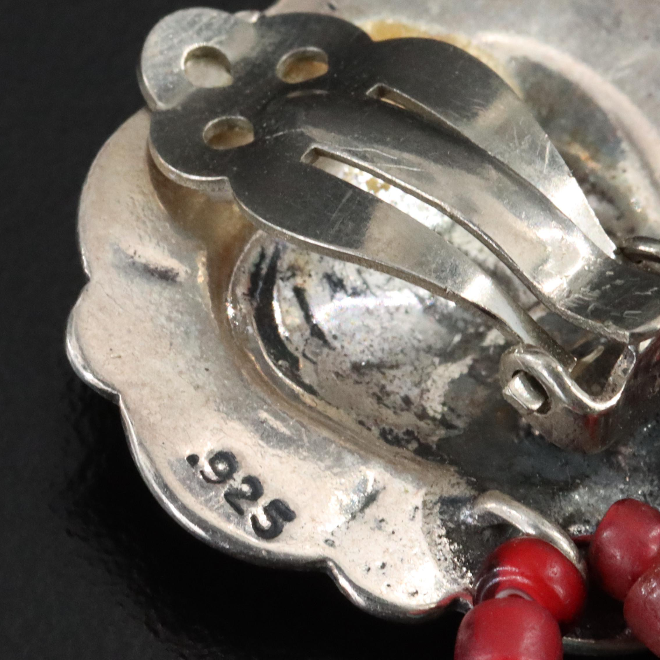 Western Sterling Turquoise and Faux Coral Earrings