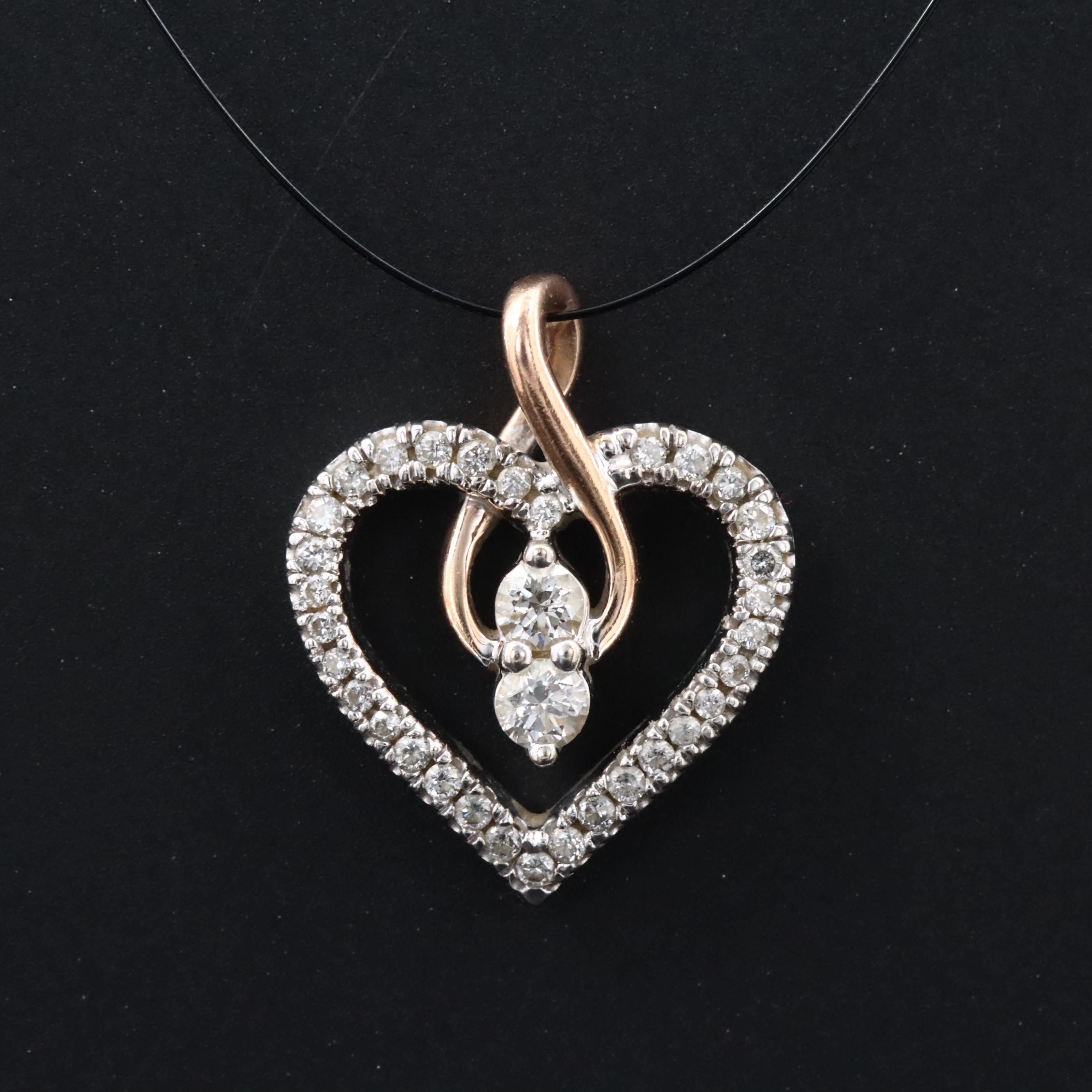 Forevermark "Ever Us™" 14K 0.24 CTW Diamond Heart Pendant w/ a Rose Gold Accent