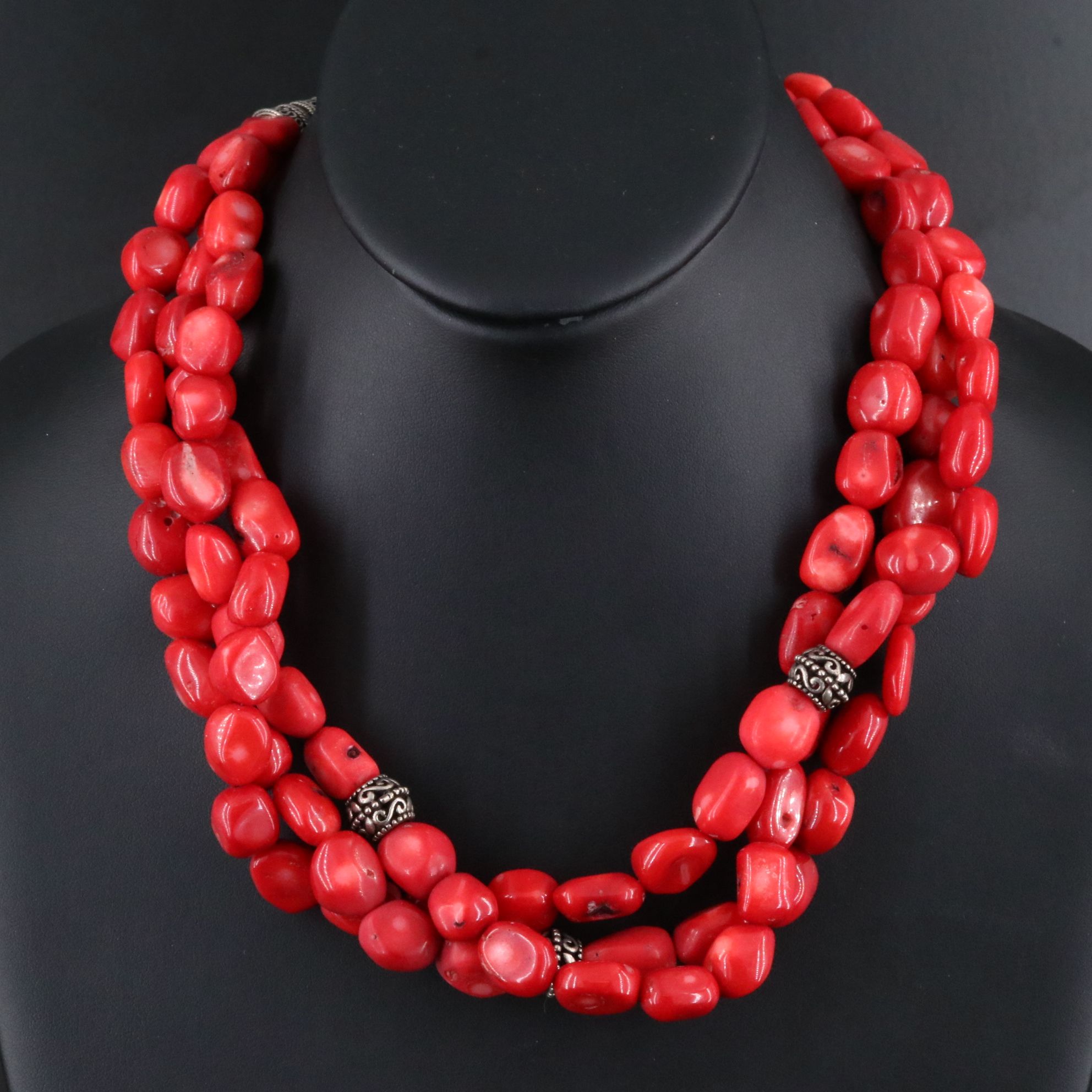 Sterling Coral Bead Necklace