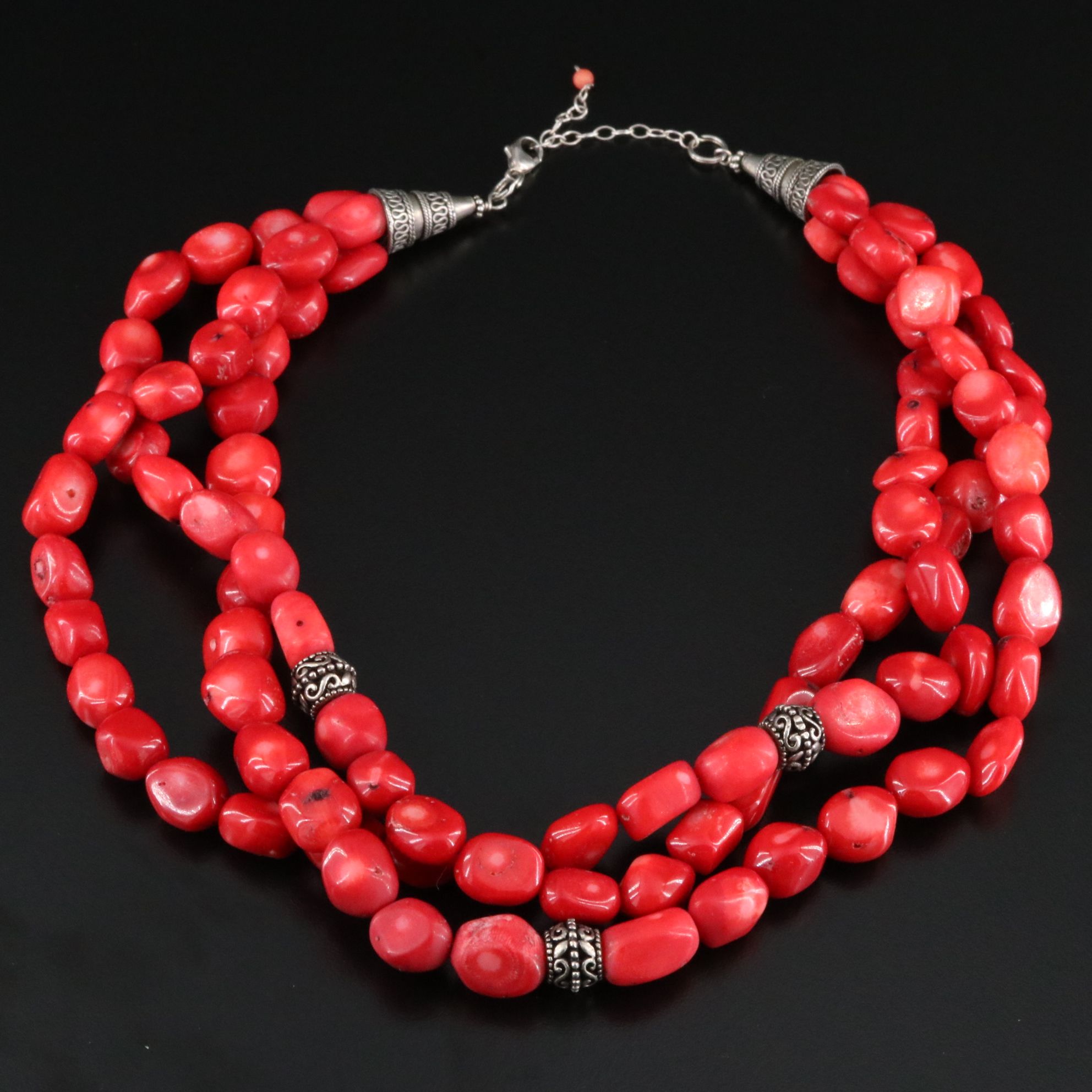 Sterling Coral Bead Necklace