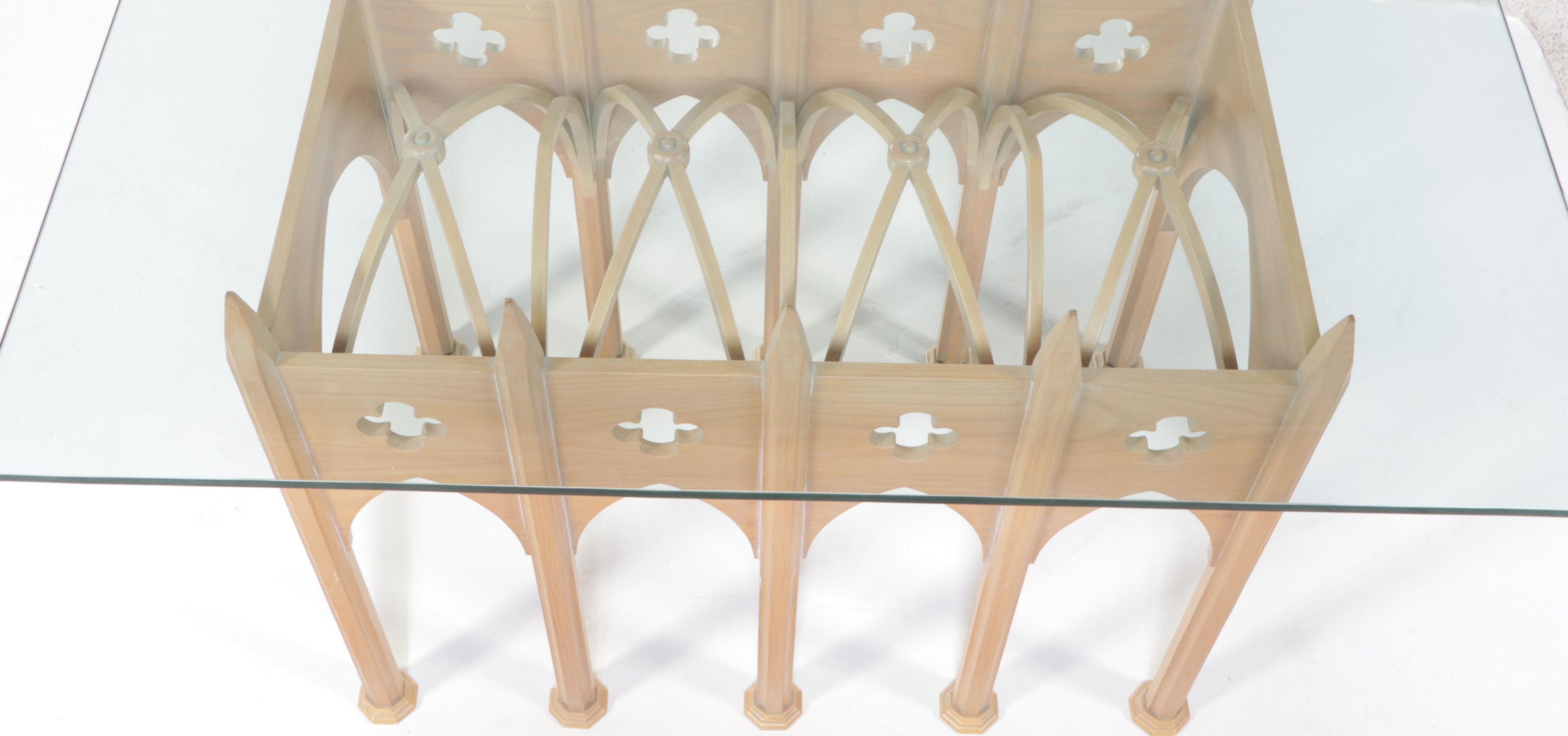 Gothic Style Natural Finish Table with Glass Top