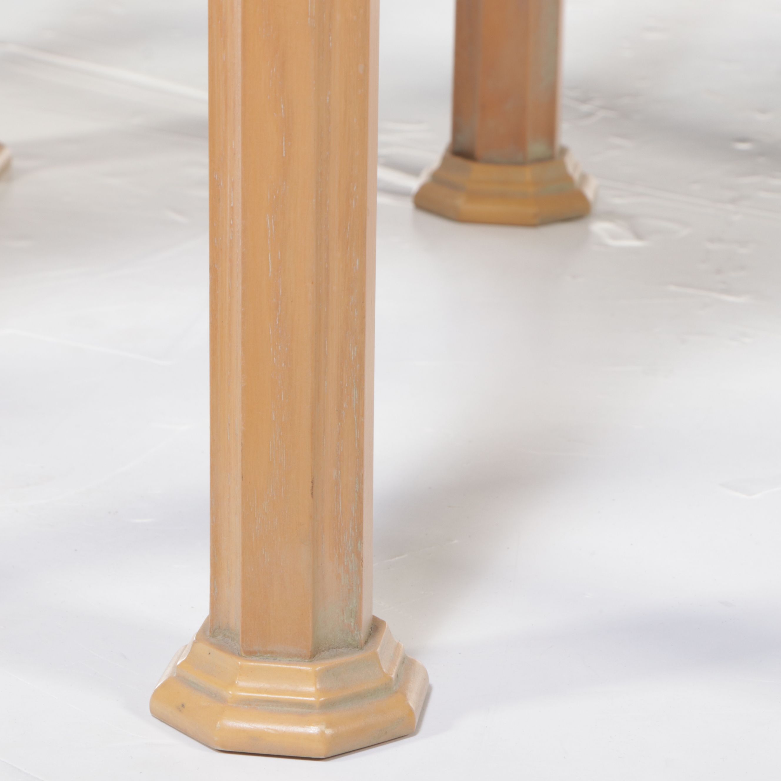 Gothic Style Natural Finish Table with Glass Top