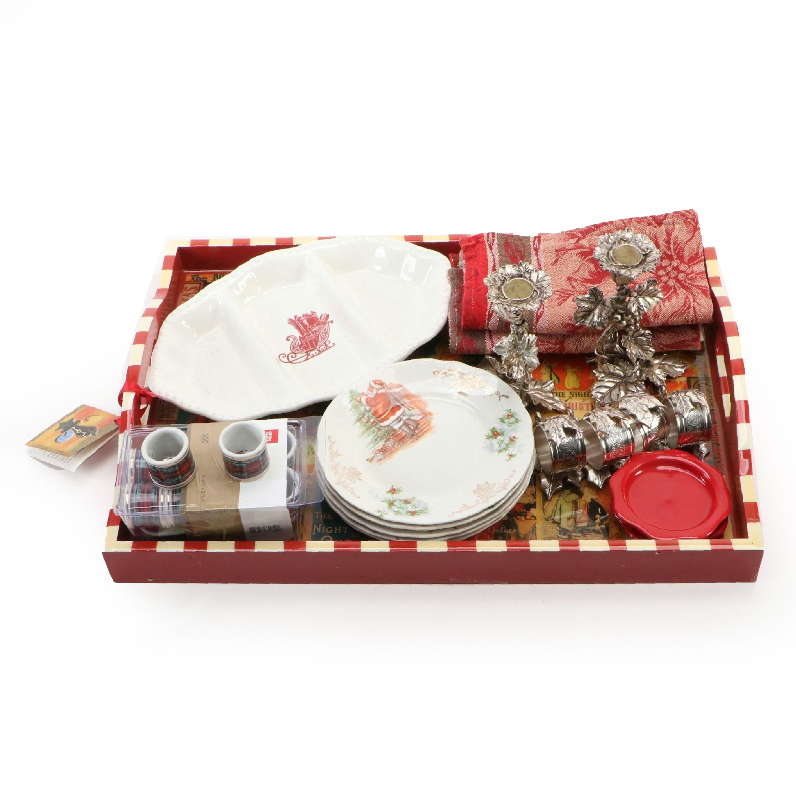 Vintage Homer Laughlin Christmas Plates with Other Holiday Table Decor