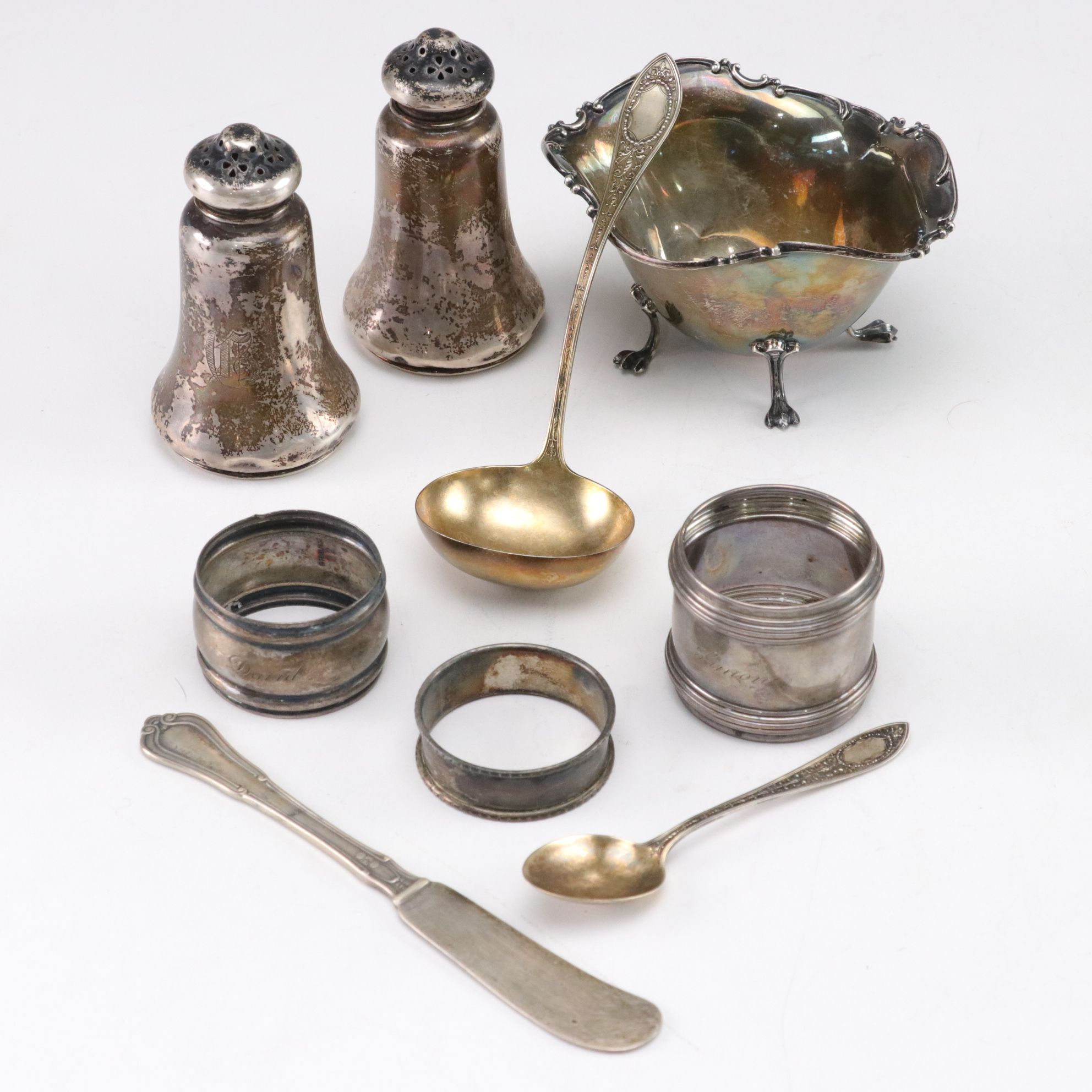 Sterling Silver Sugar Bowl, Napkin Rings & More