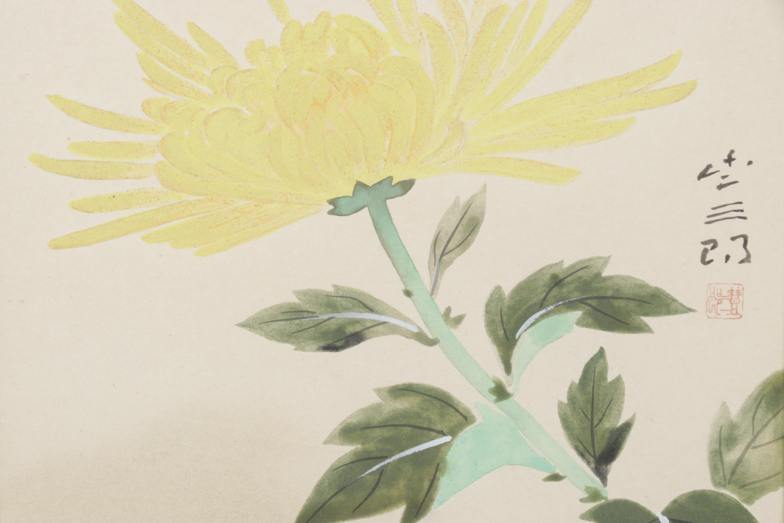 Japanese Gouache & Ink Illustration of Chrysanthemum