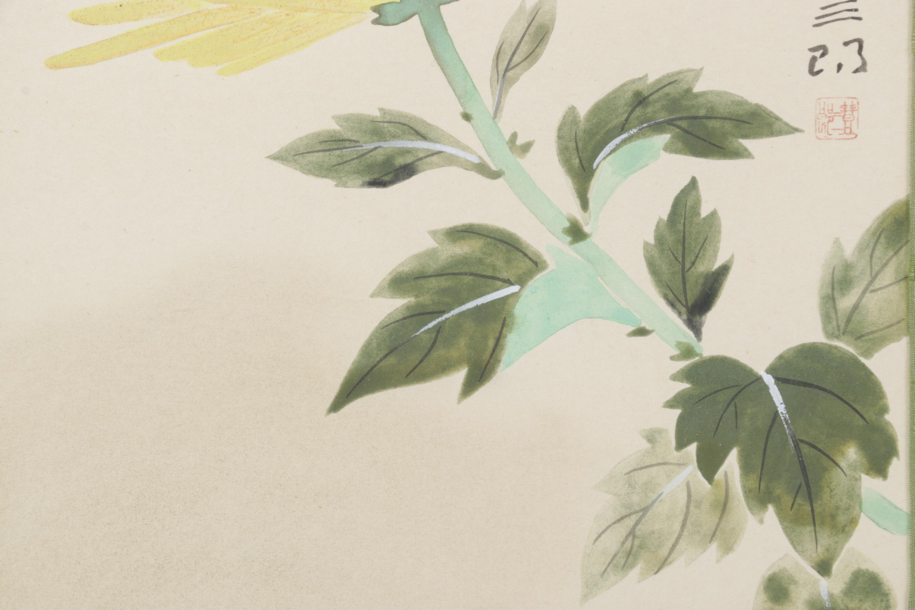 Japanese Gouache & Ink Illustration of Chrysanthemum