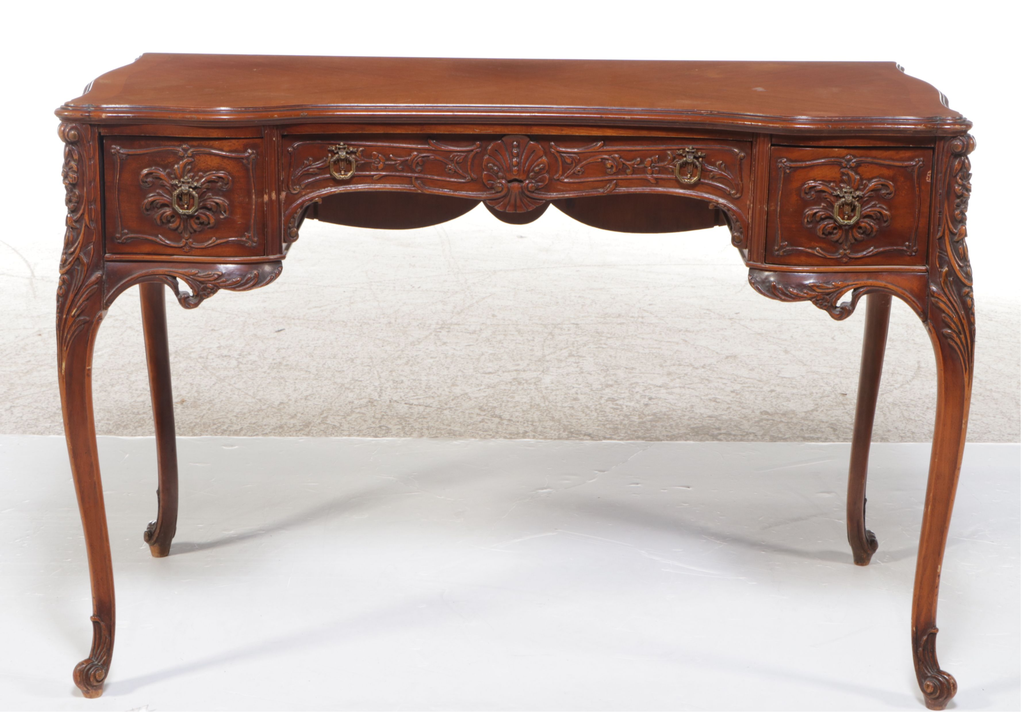 Louis XVI Style Carved Wood Writing Table with Georgian Style Desk Chair