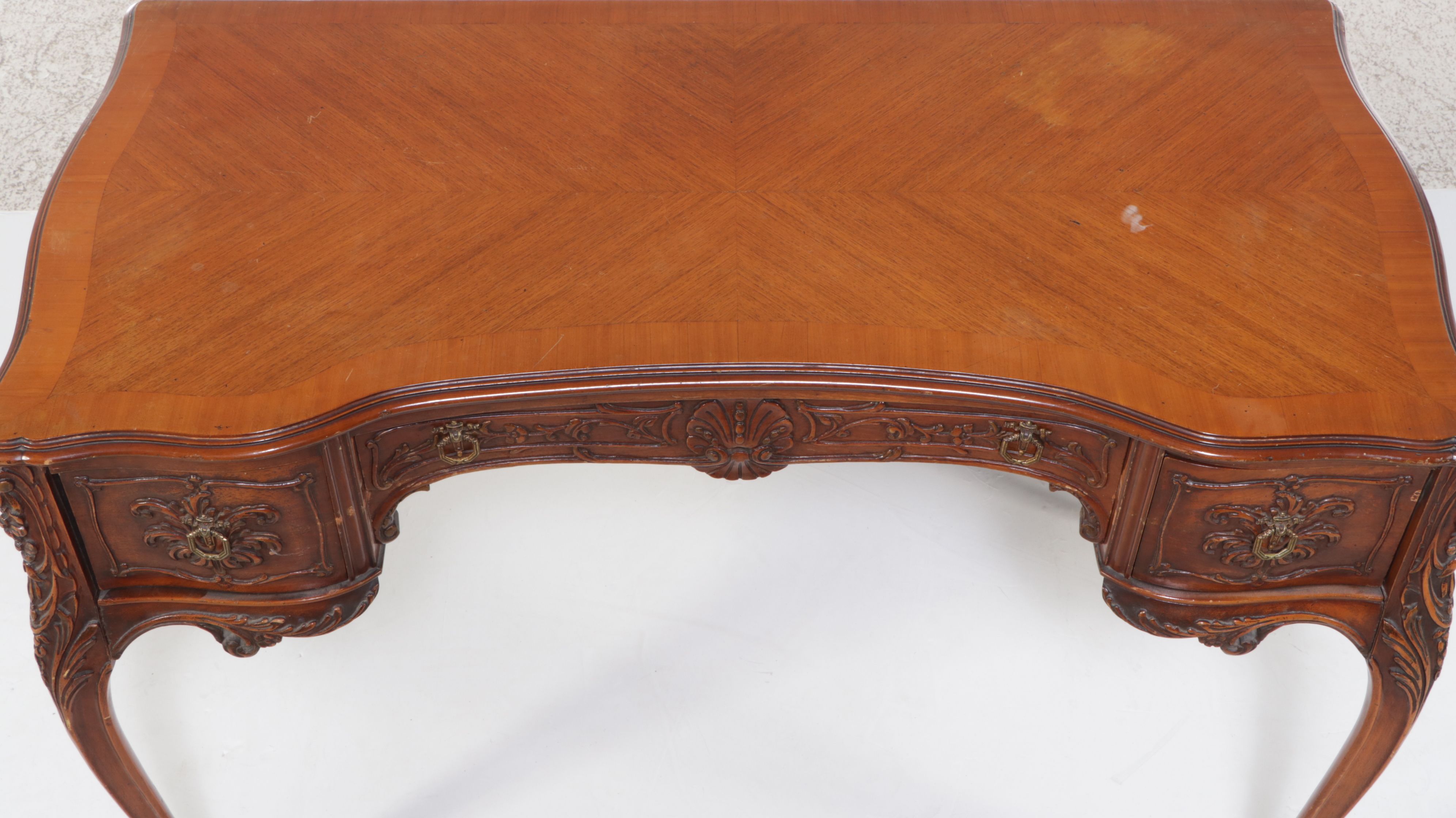 Louis XVI Style Carved Wood Writing Table with Georgian Style Desk Chair