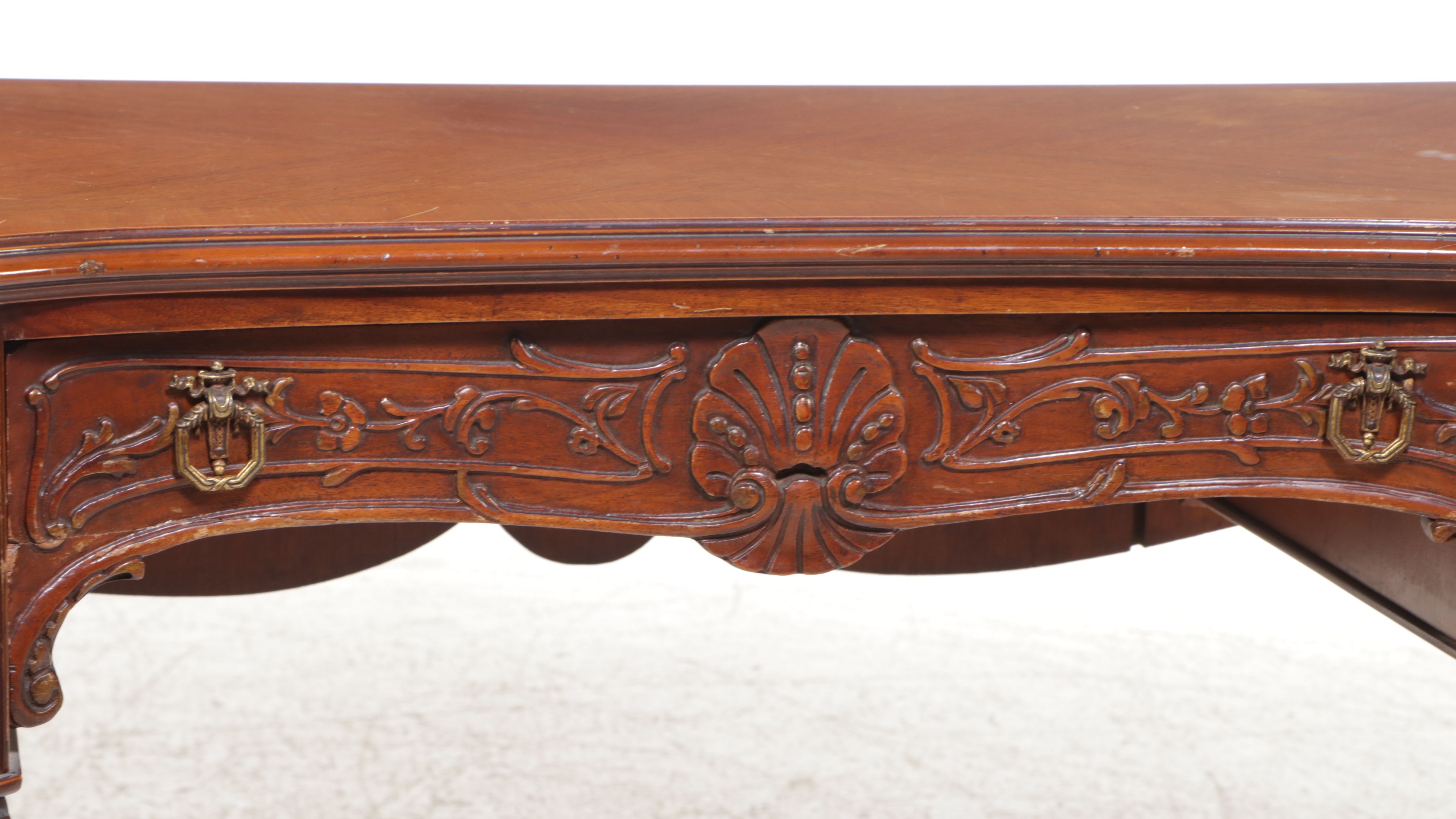 Louis XVI Style Carved Wood Writing Table with Georgian Style Desk Chair