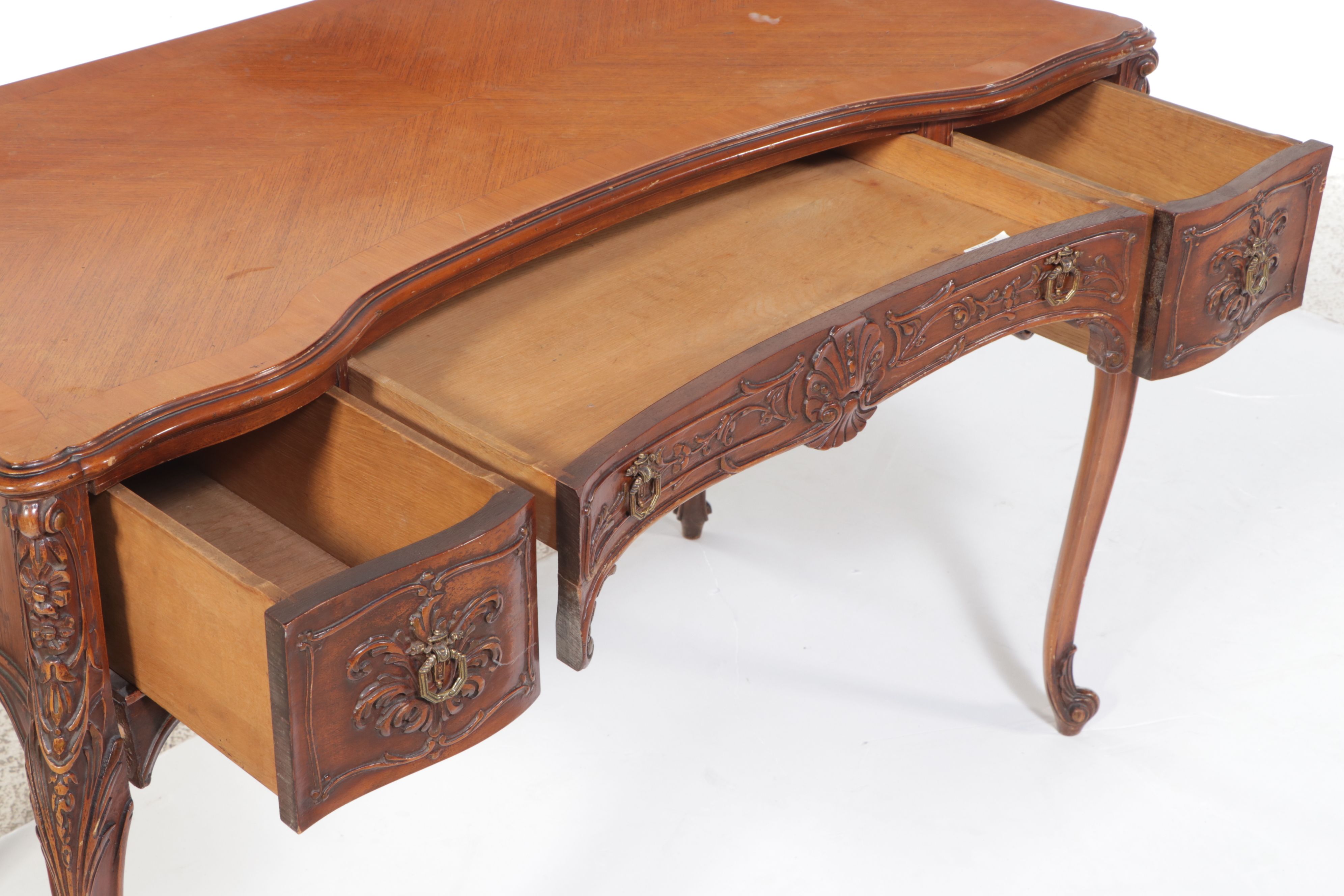 Louis XVI Style Carved Wood Writing Table with Georgian Style Desk Chair