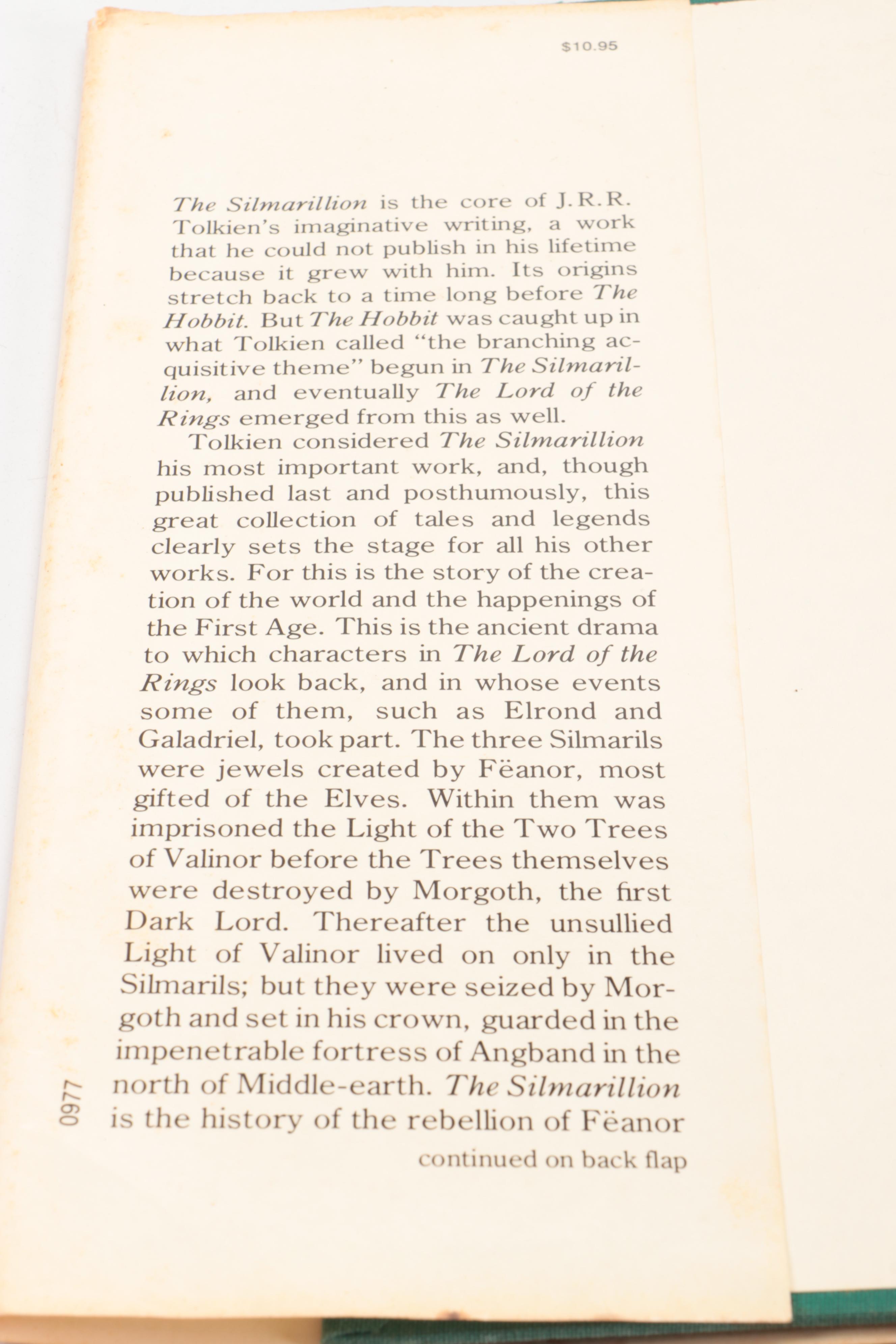 First American Edition "The Silmarillion" by J. R. R. Tolkien with Map, 1977
