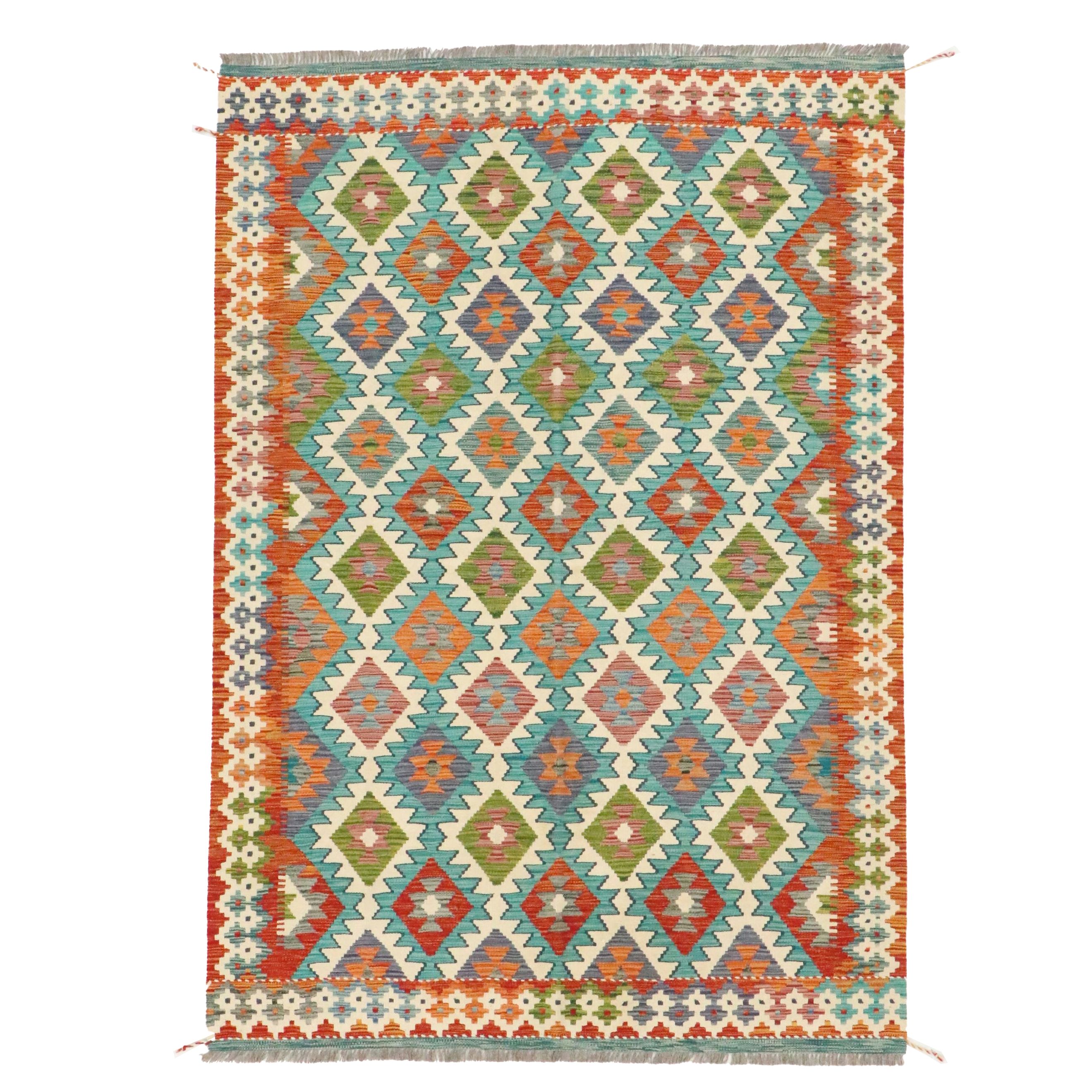 5'7 x 8'3 Handwoven Pakistani Kilim Area Rug