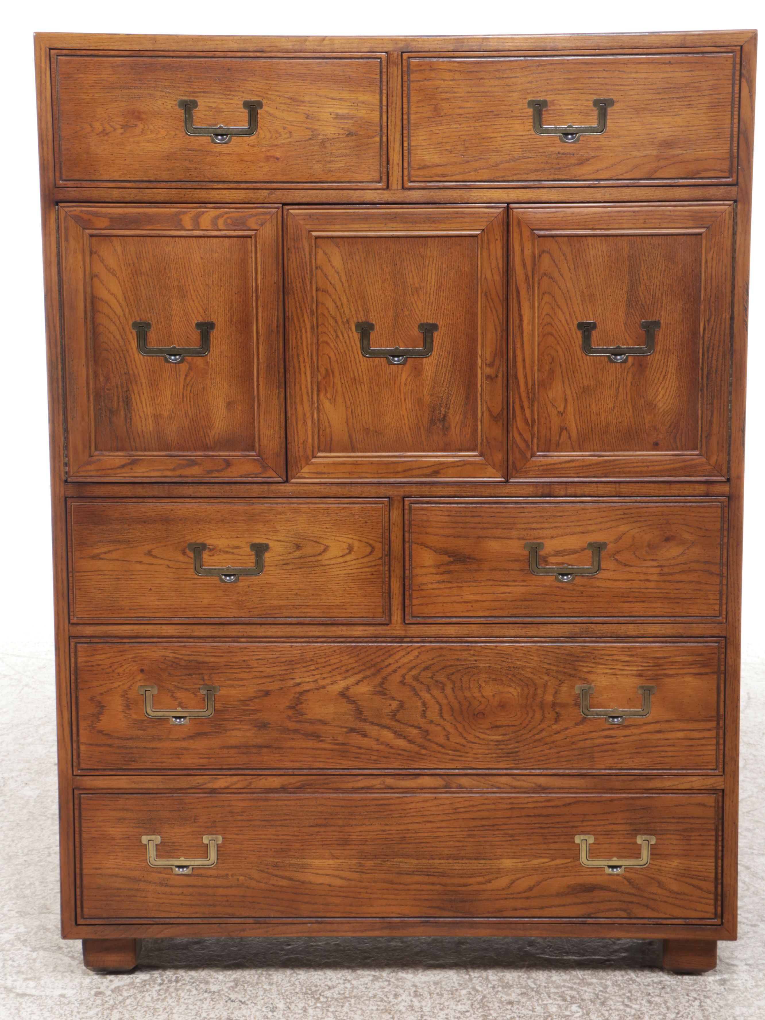 Campaign Style Oak Gentleman's Chest, Late 20th Century
