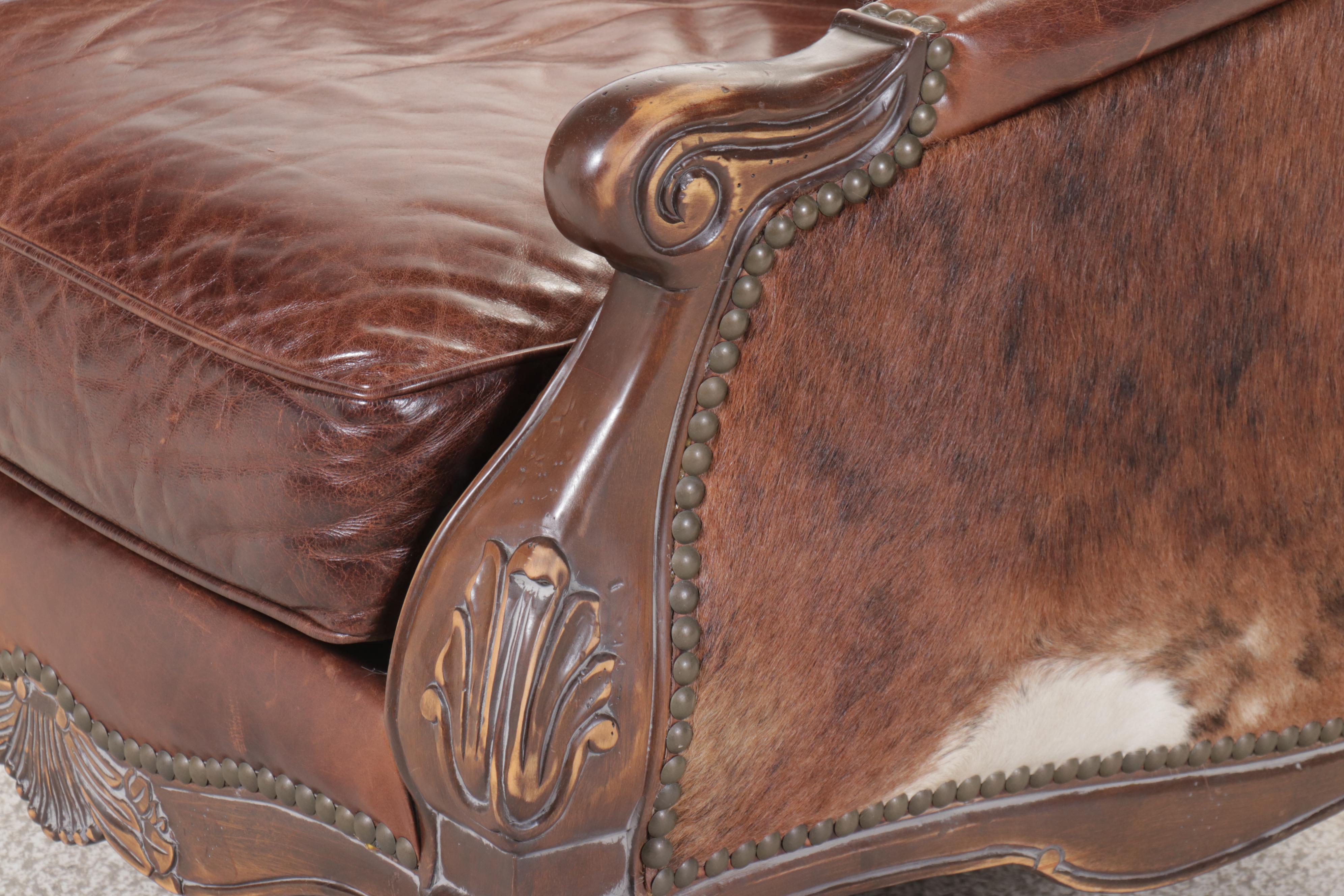 Jackson Carter Furniture Co. "Greenwich" Leather and Fur Upholstered Armchair