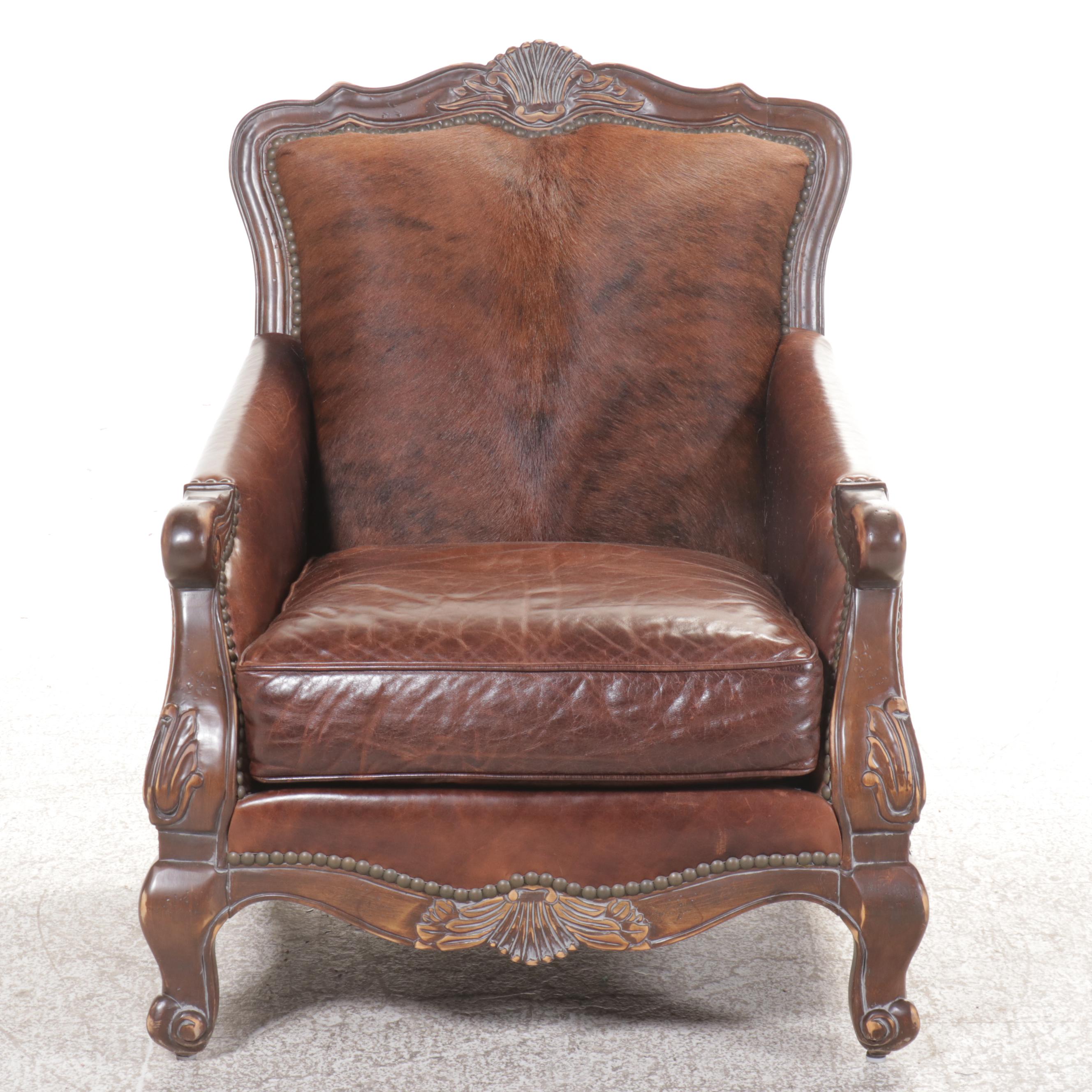 Jackson Carter Furniture Co. "Greenwich" Leather and Fur Upholstered Armchair
