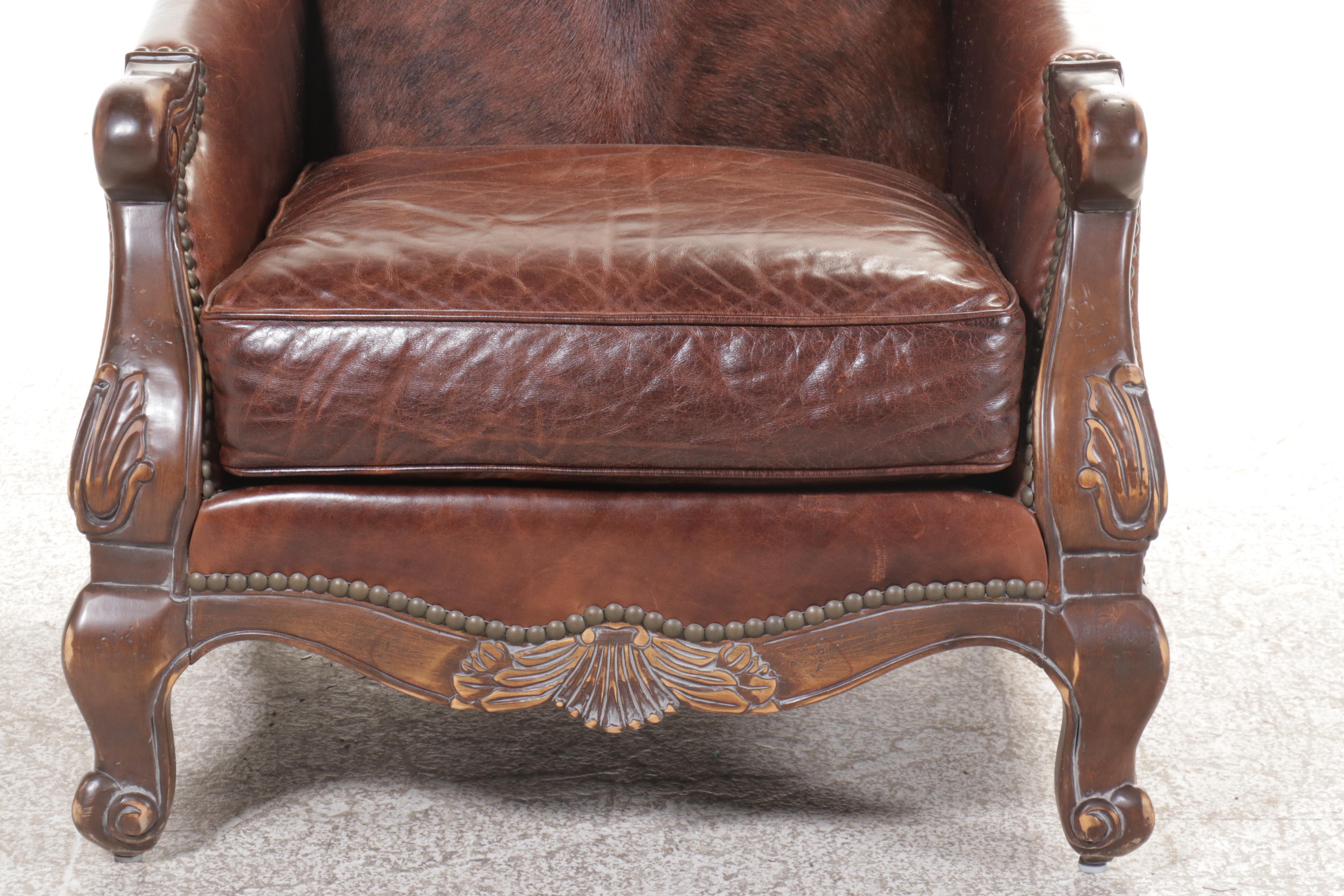 Jackson Carter Furniture Co. "Greenwich" Leather and Fur Upholstered Armchair