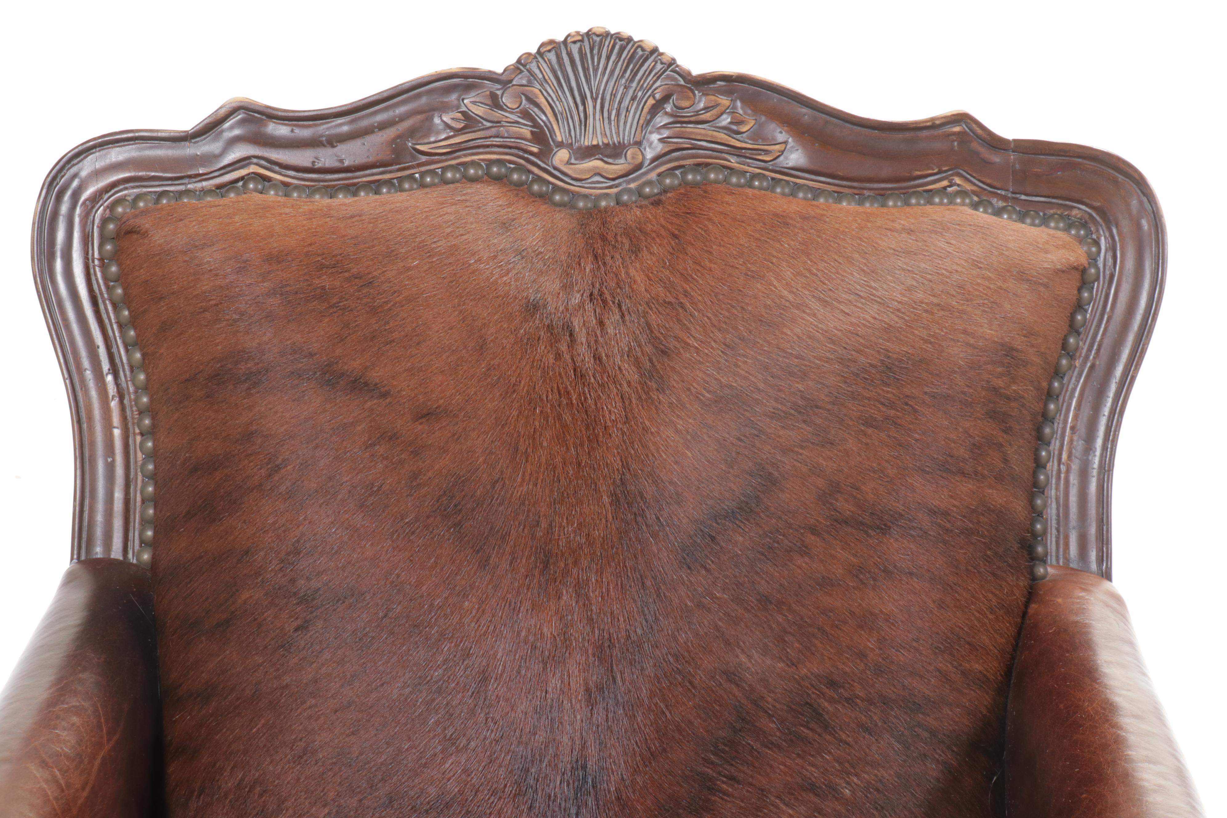 Jackson Carter Furniture Co. "Greenwich" Leather and Fur Upholstered Armchair