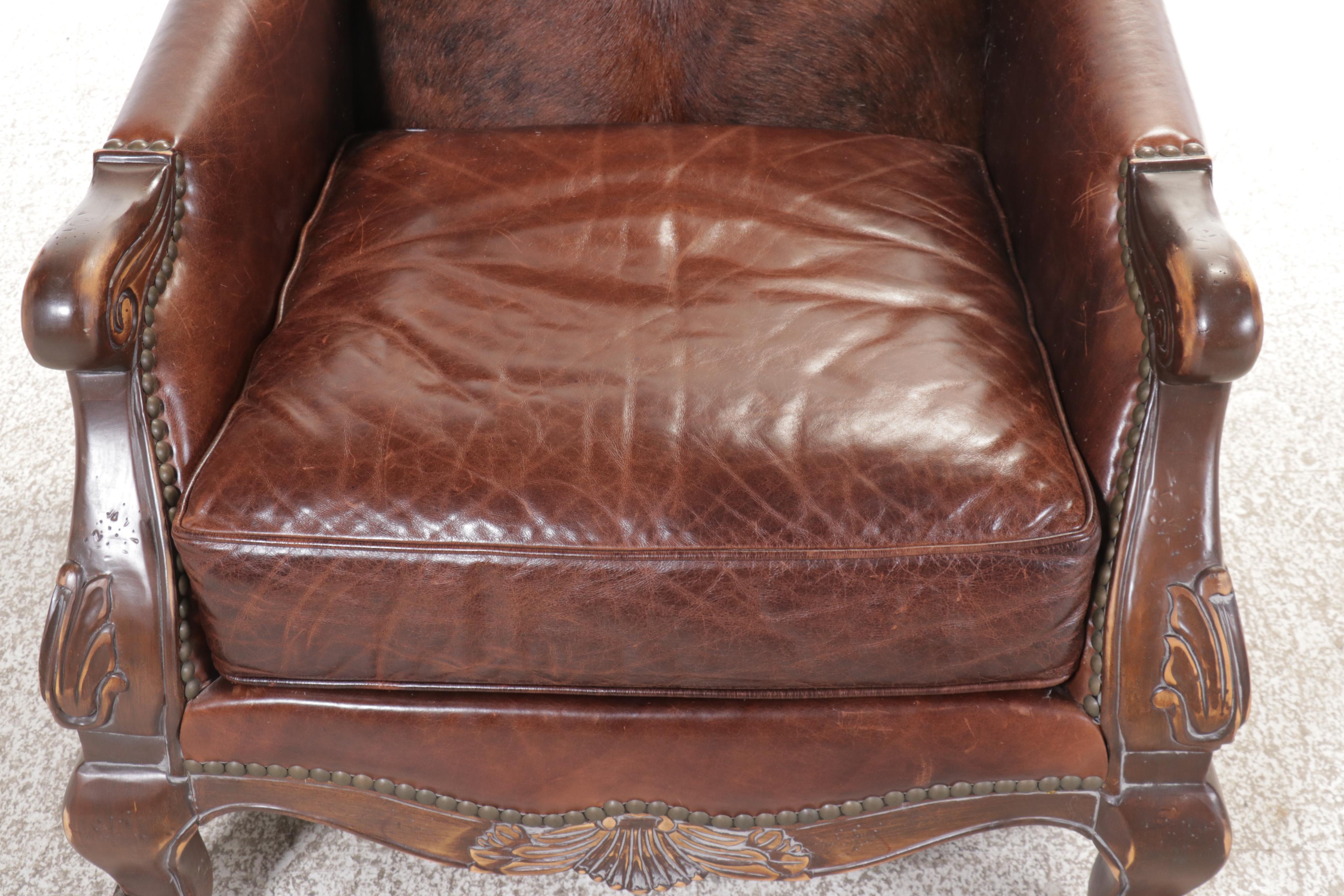 Jackson Carter Furniture Co. "Greenwich" Leather and Fur Upholstered Armchair