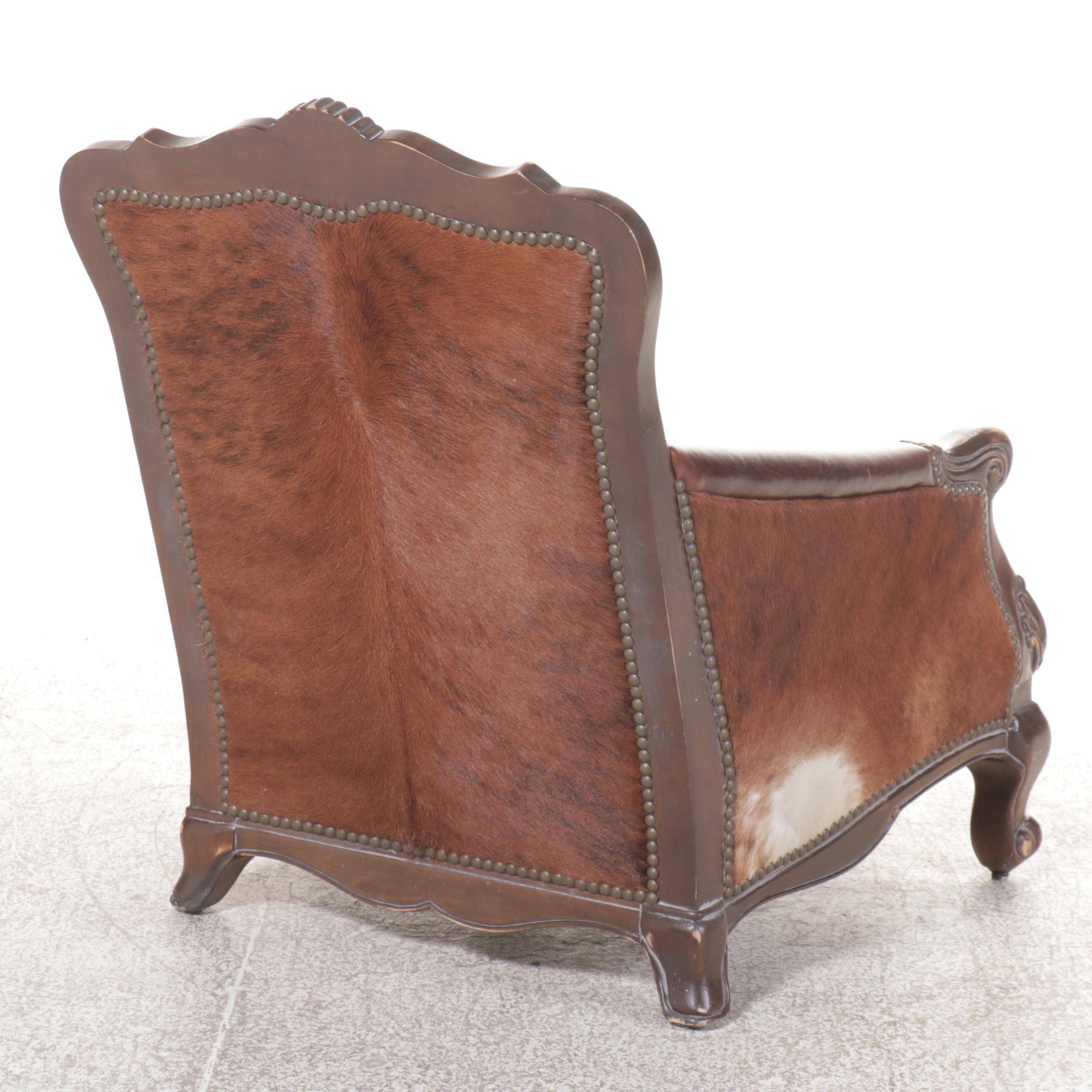 Jackson Carter Furniture Co. "Greenwich" Leather and Fur Upholstered Armchair