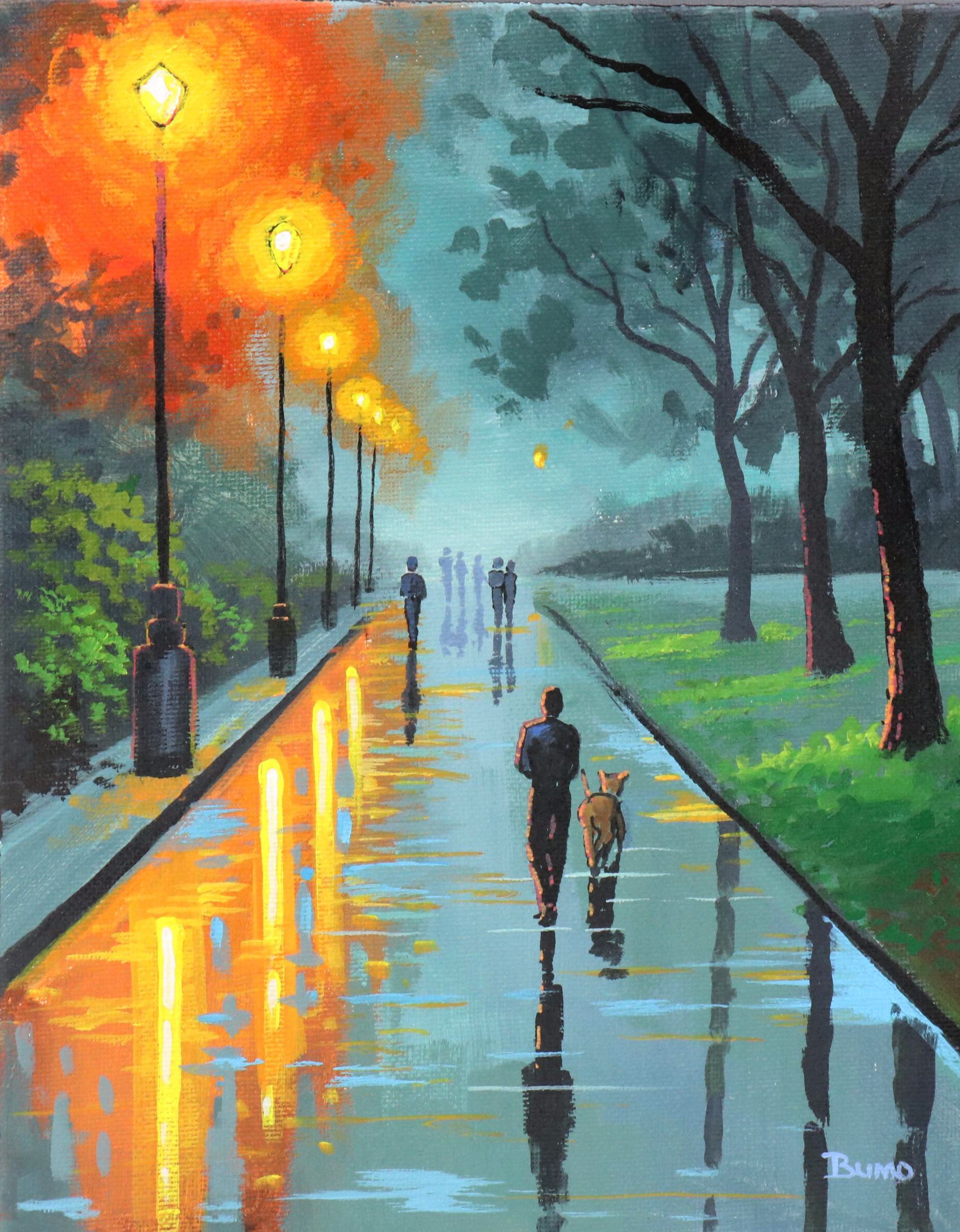 Doug "Bumo" Johnpeer Nocturne Landscape Oil Painting "The Park," 2025