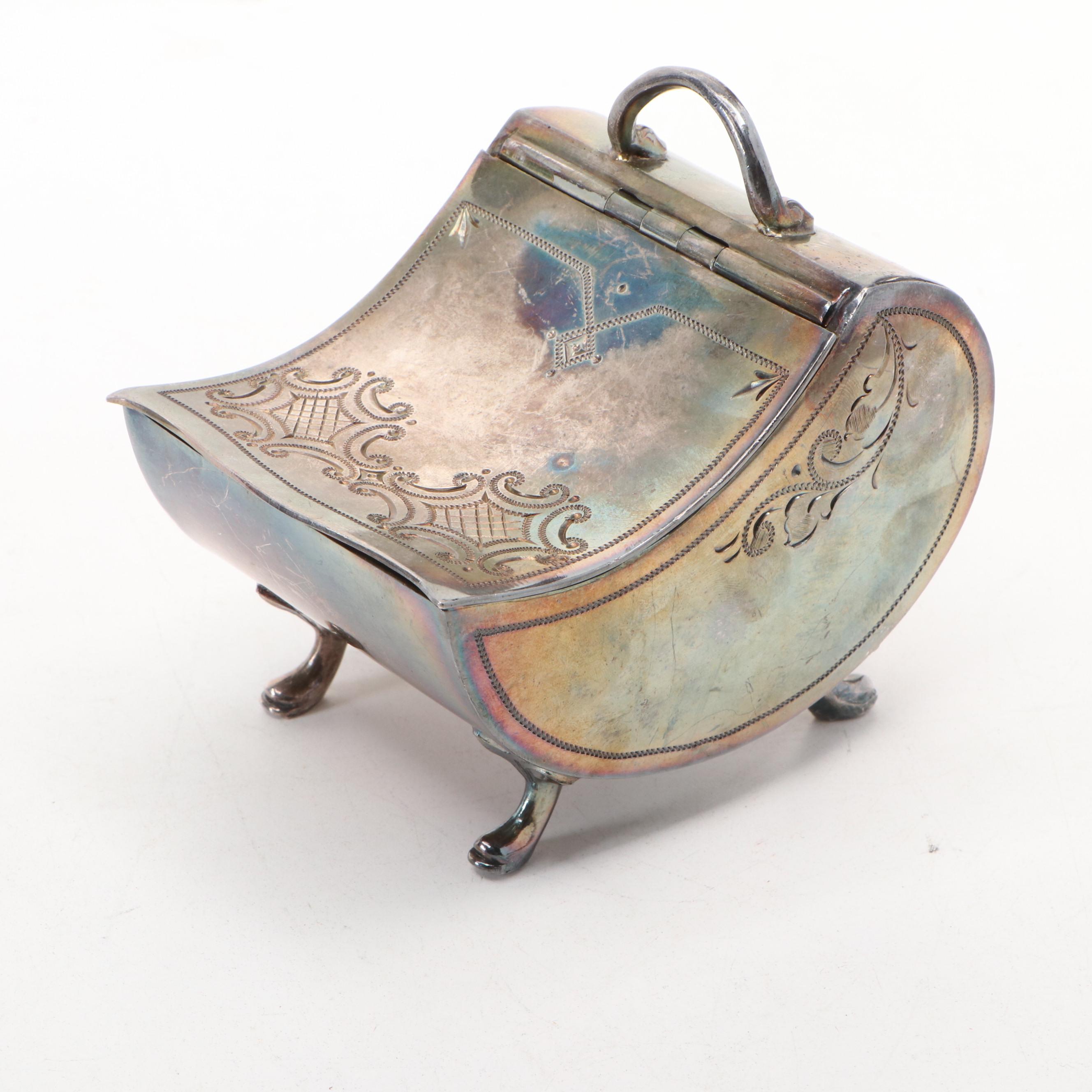 English Sheffield Victorian Bright Cut  Silver Plate Sugar Scuttle