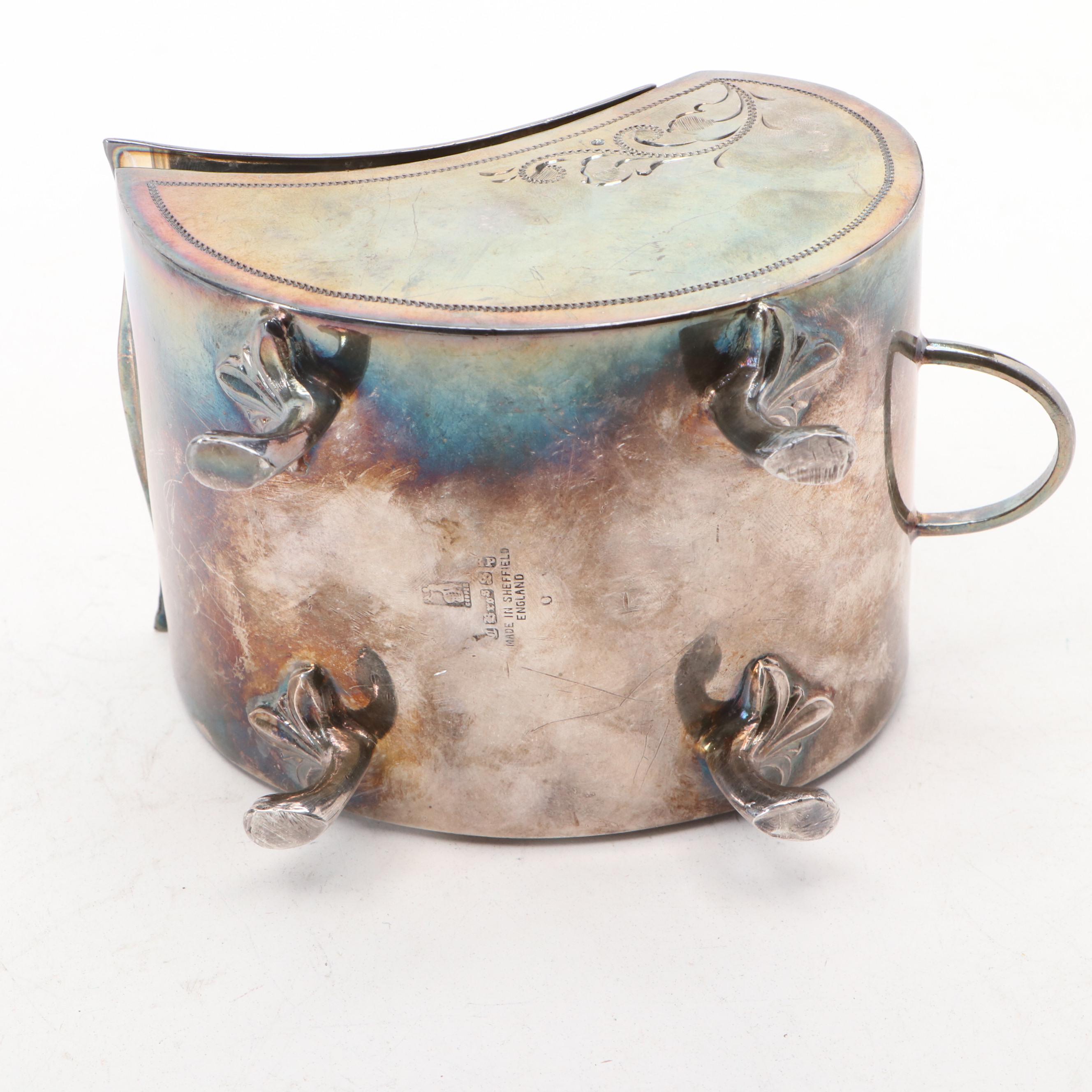 English Sheffield Victorian Bright Cut  Silver Plate Sugar Scuttle