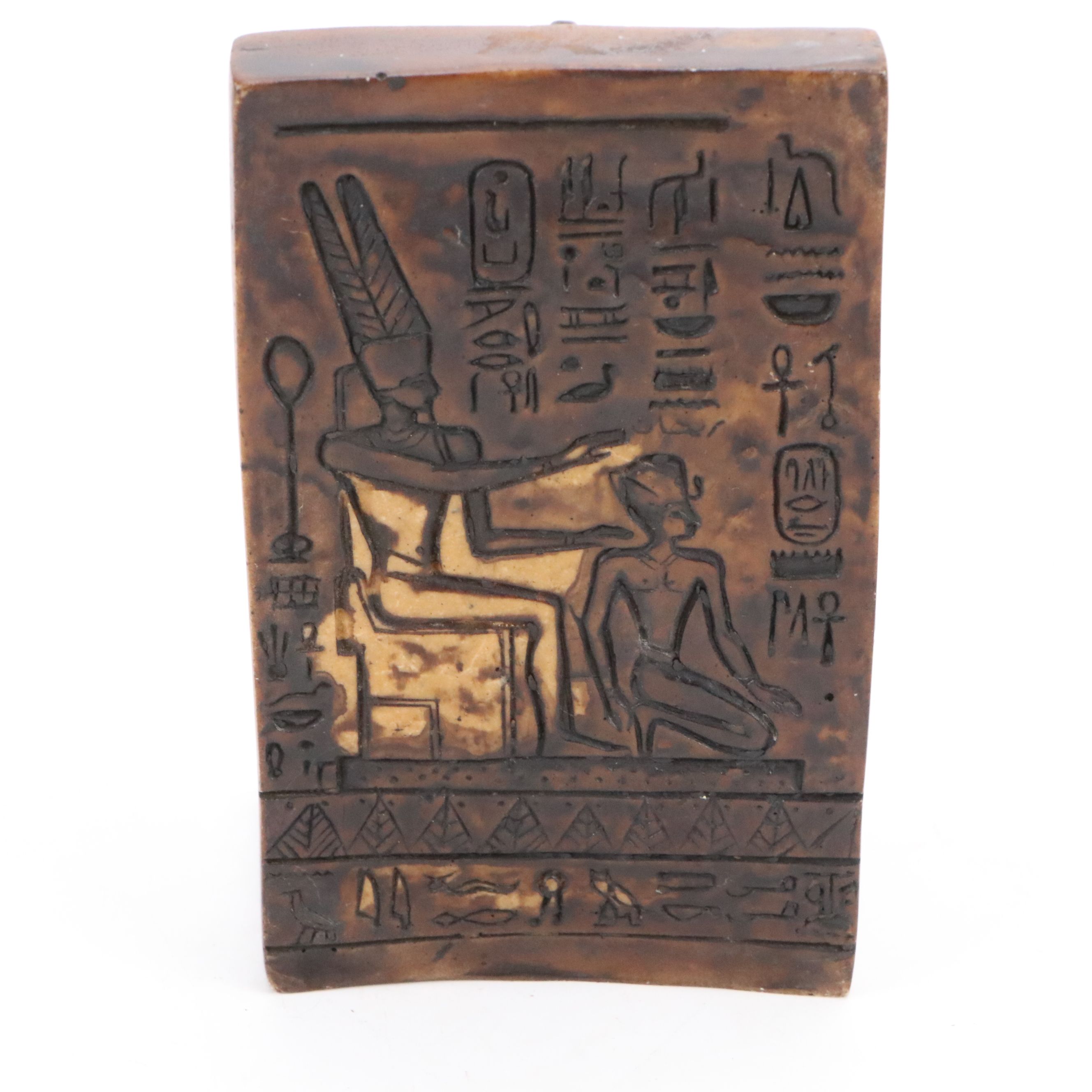 Egyptian Triad Bookend with Cast Metal Ava Buddha